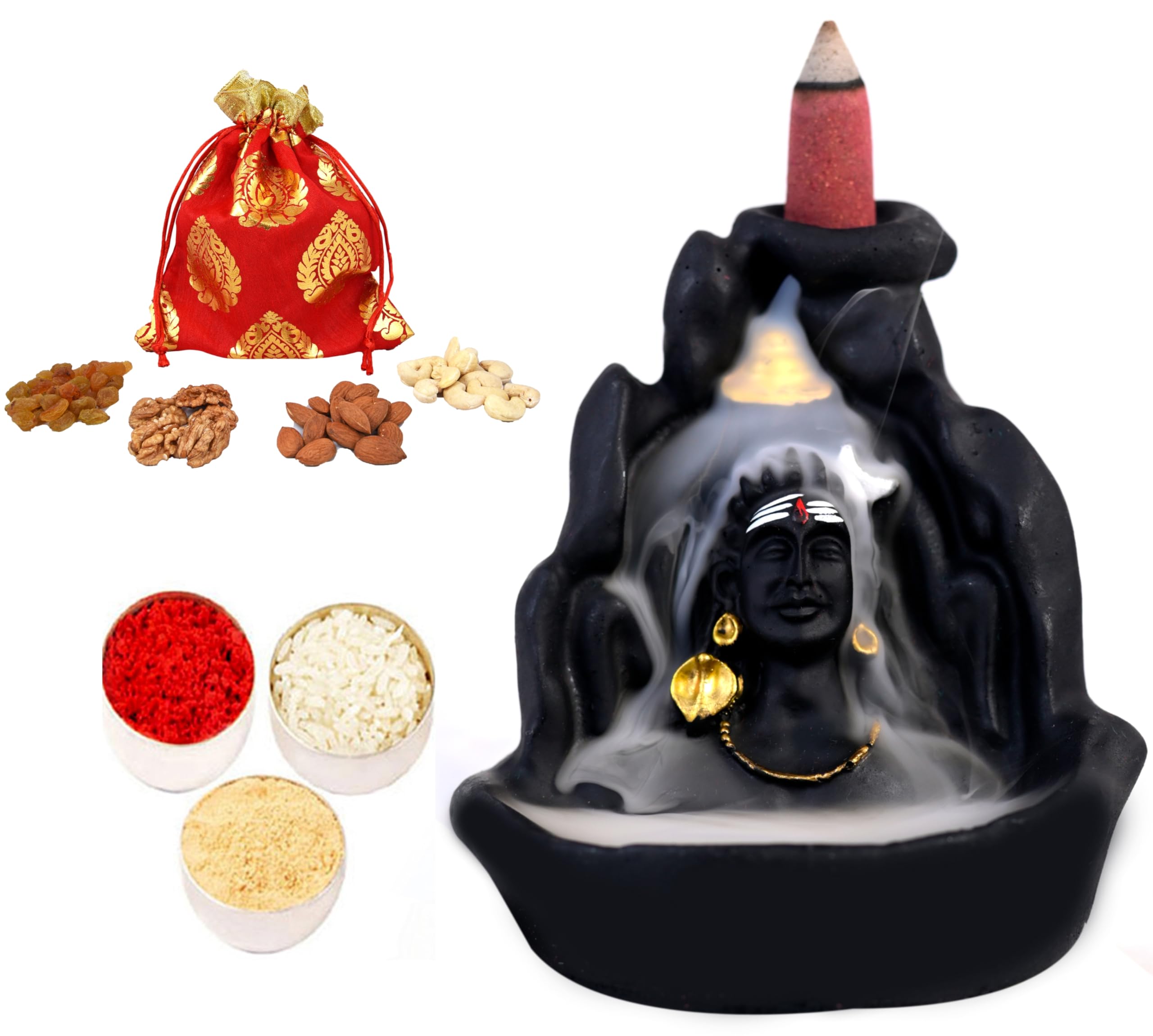 Bhai Dooj Dry Fruits Gift Hamper-Bhai Dooj Tikka with Dry Fruit- Almond, Cashew, Raisin,walnut in Premium Hamper for Brother/Bhaiya or Bhabhi-dry fruits in a potli+shiva idol+roli chawal chandan (B0DHSSZJC5) Amazon Price History, Amazon Price Tracker