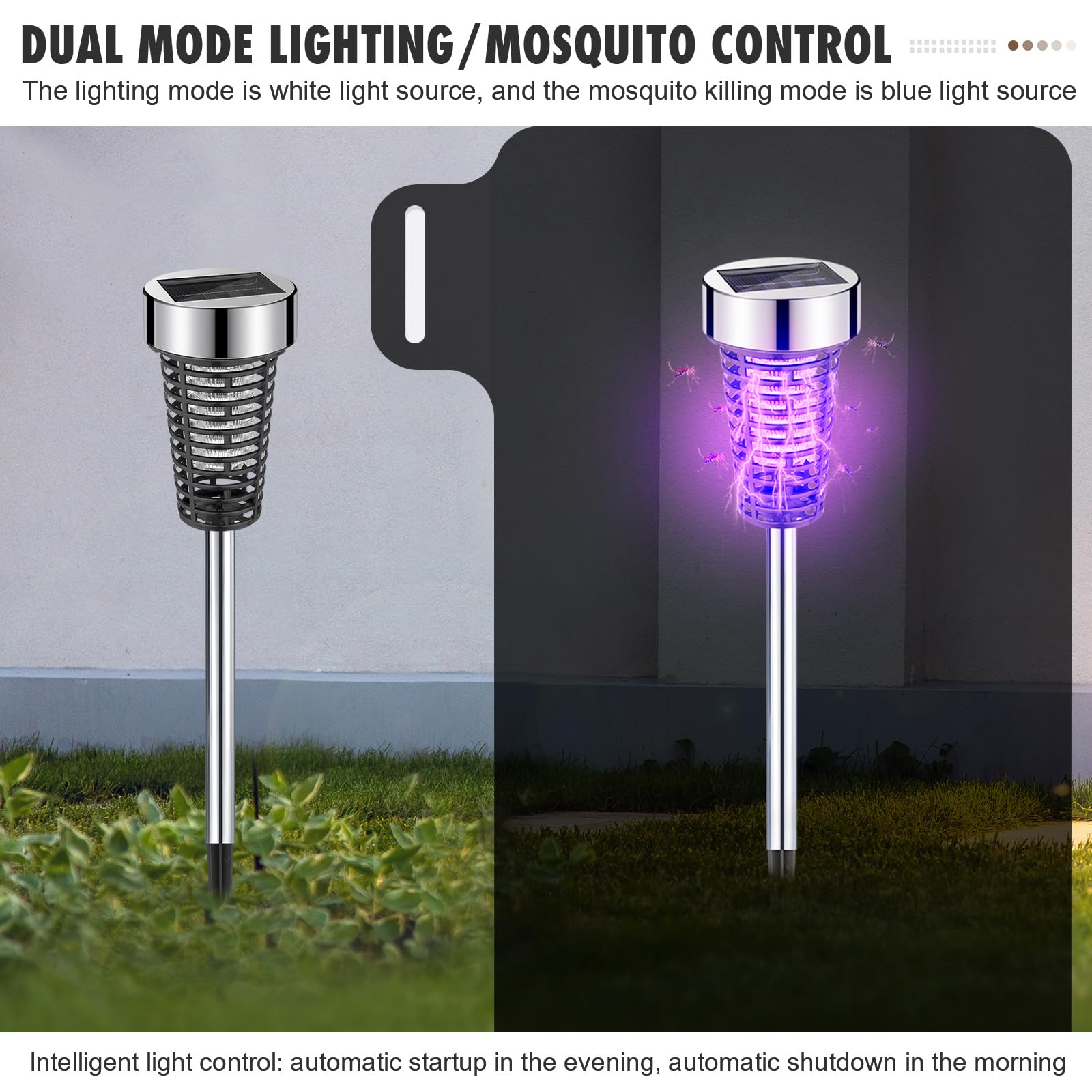 Qualirey 4 Stück Solar Bug Zapper Moskito für den Außenbereich, wasserdicht, LED-Licht, Außenmückenschutz, Killer-Insektenvernichter für drinnen und draußen, Terrasse, Hof