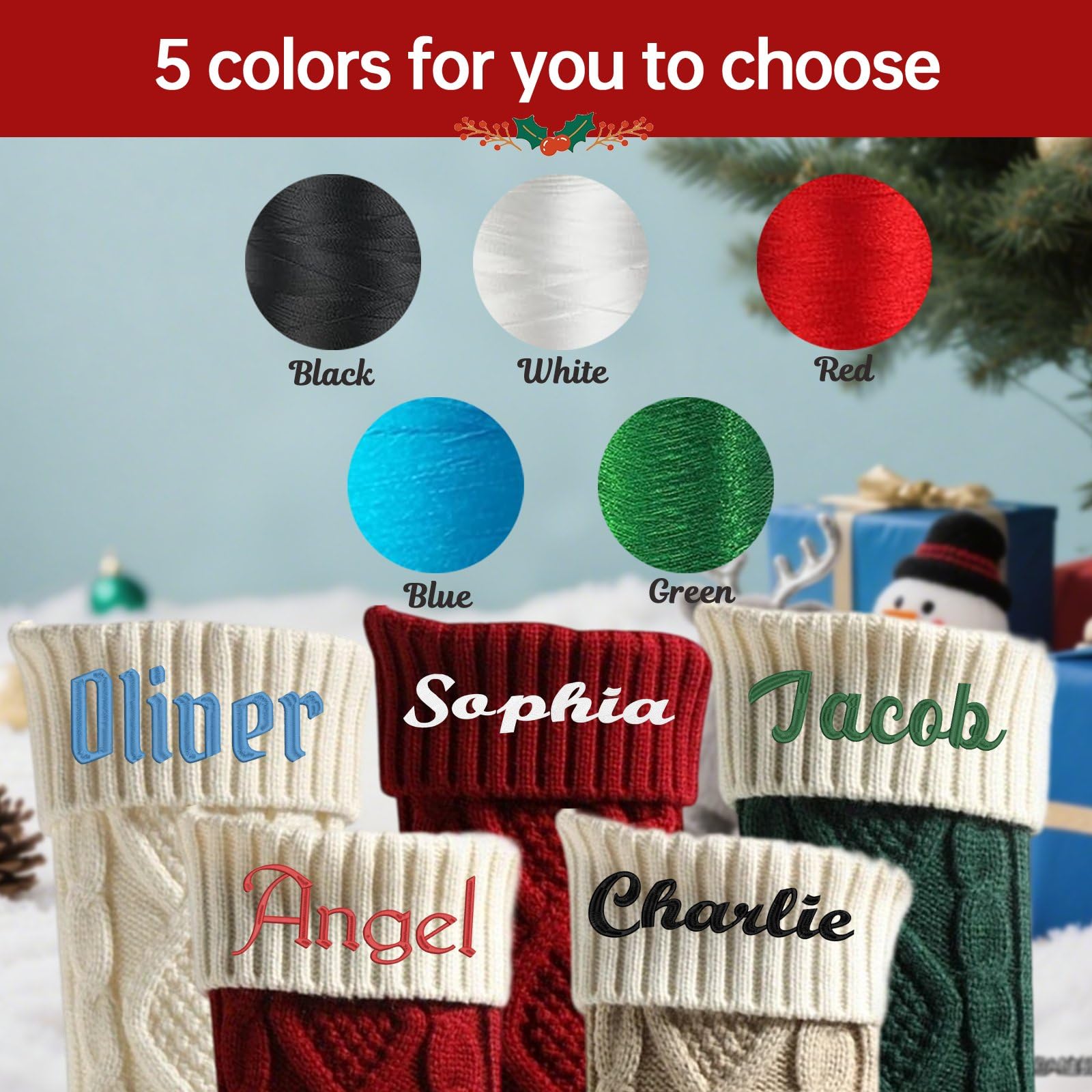 Calze di Natale grandi con nome personalizzato, lavorate a maglia, calze di Natale personalizzate per decorazioni natalizie (7 pezzi)