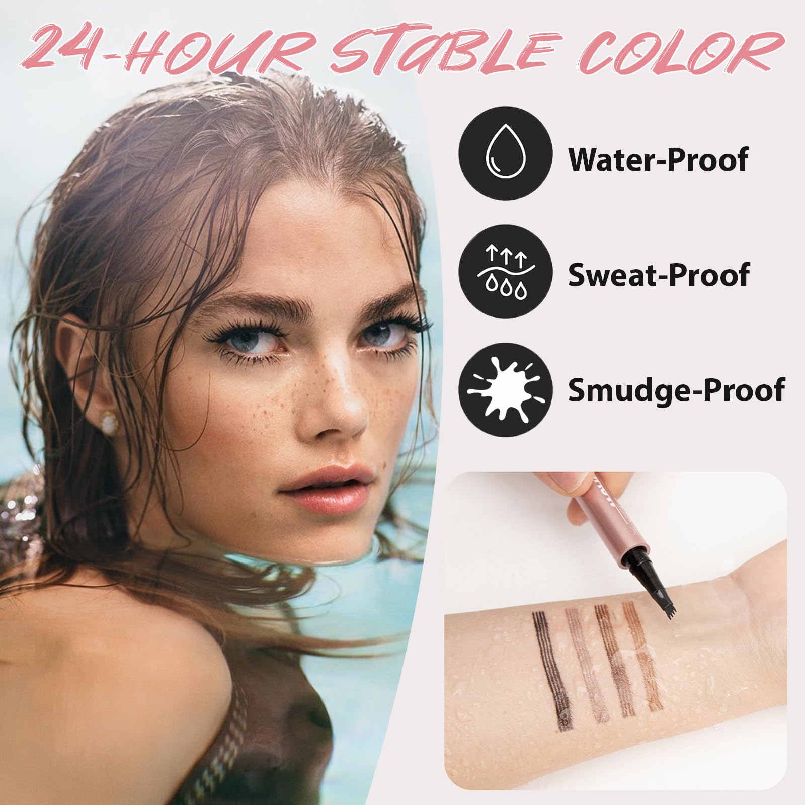Lápiz de cejas Microblading impermeable 3D, 4 puntas de microtenedor para efecto similar al cabello, bolígrafo mágico de tinte de cejas para maquillaje de cejas de aspecto natural, fácil de usar, a 4