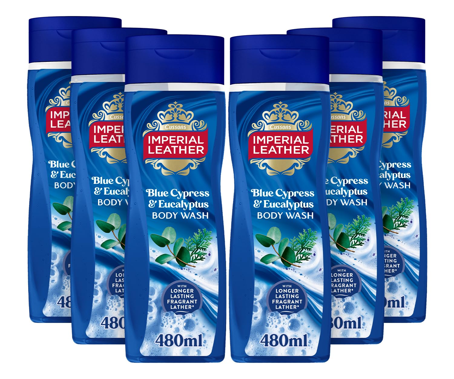 Imperial Leather Blue Cypress & Eucalyptus Body Wash Shower Gel, Rich Creamy Lather & Long-lasting Luxury Fragrance, Vegan & Cruelty Free (6 x 480ml)