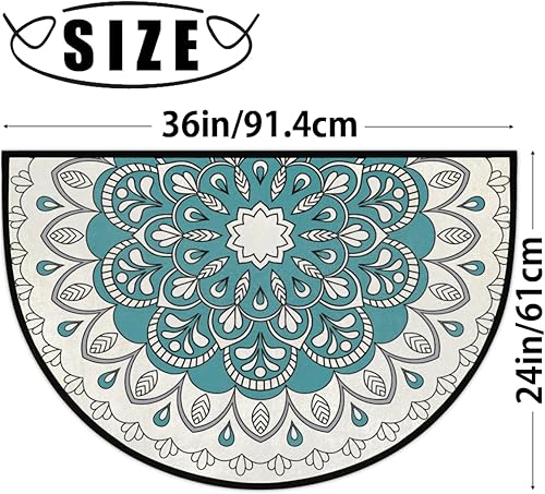 Miniatura 2 de Tapete de puerta semicircular, con diseño de mandala bohemio étnico, antideslizante, absorbente, tapete de bienvenida para puerta delantera, tapetes