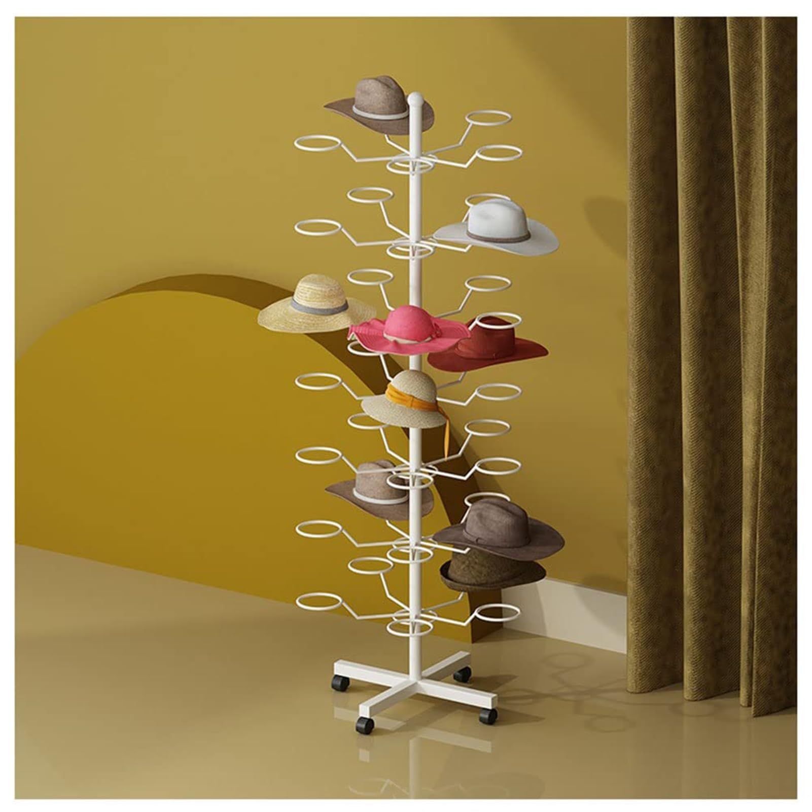 Soporte Para Exhibición De Sombreros, Perchero Giratorio Para Colgar Sombreros, Con Ganchos, Soporte Giratorio Para Exhibición De Sombreros De Metal, Estante Para Sombreros De Piso De Metal De(B,6-Tie