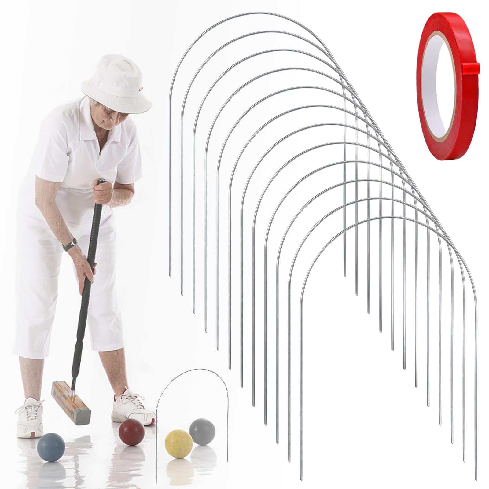 Dxmimer 12 PCS Arch Croquet Wickets Replacement, 9 7.8 inch Thick Steel Wire Hoops for Family Lawn Backyard Outdoor Game (Silver, Arch)