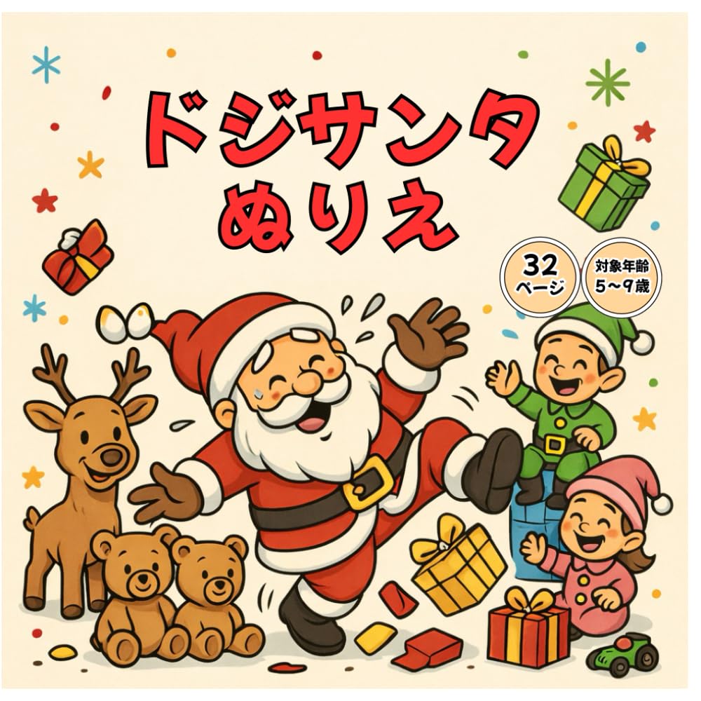 ドジサンタぬりえ: 相撲・温泉・通勤も！？ドジサンタのへんてこクリスマスぬりえ（5〜9歳） (わくわくきらきらぬりえ)
