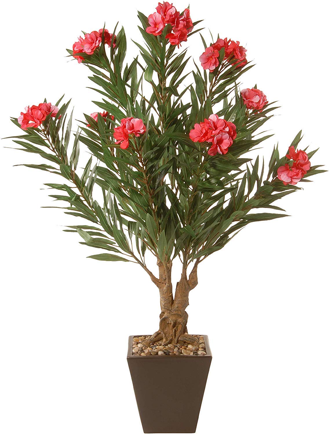 Fourwalls Artificial Oleander Bonsai Plant in a Ceramic Vase for Home and Office Decor (80 cm Tall, Mixed Material, Green/Pink)