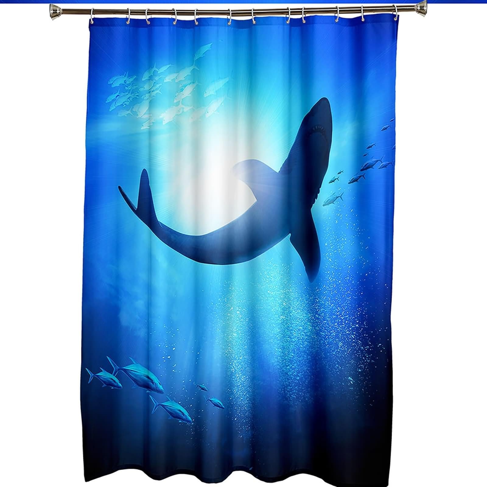 Cortina de ducha de tela de 72 x 80 pulgadas, cortina de ducha azul sol mar peces poliéster decoración del hogar baño