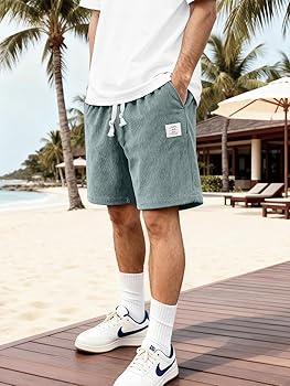 HOTake Mens Corduroy Shorts Casual 7 Inch Elastic Waist Drawstring
