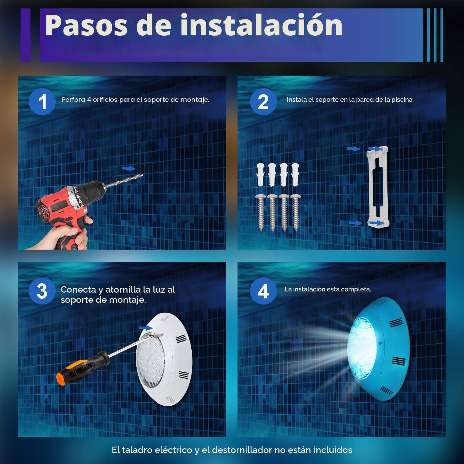 OUKANING 12V 45W 450 LED Foco RGB Piscina Iluminación de Piscina Iluminación de Estanque