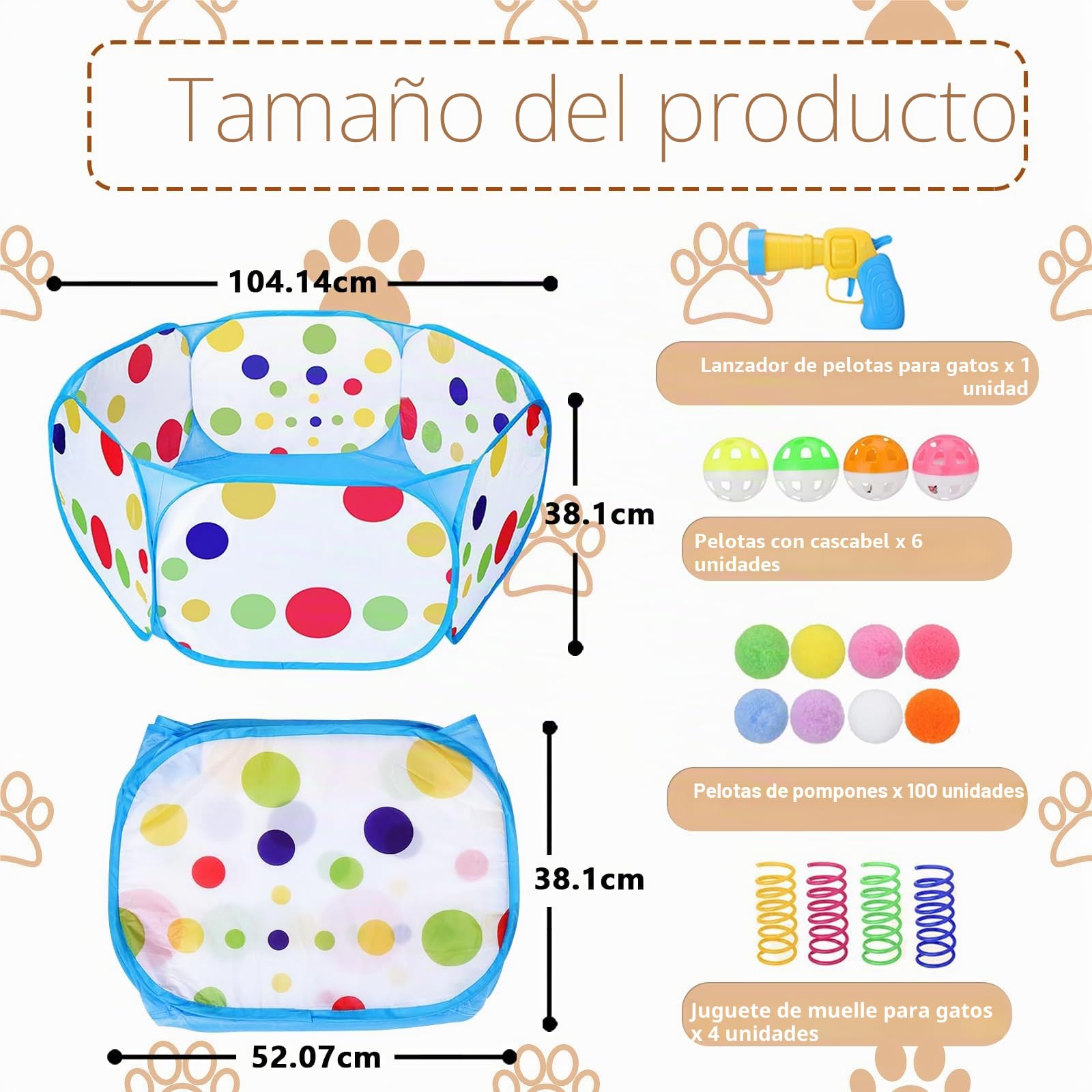 MUAEEOK Piscina de bolas para gatos con 106 bolas de juguete para gatos y 4 juguetes de resorte para gatos, juguetes interactivos para gatos aburridos de interior, juguete de enriquecimiento para