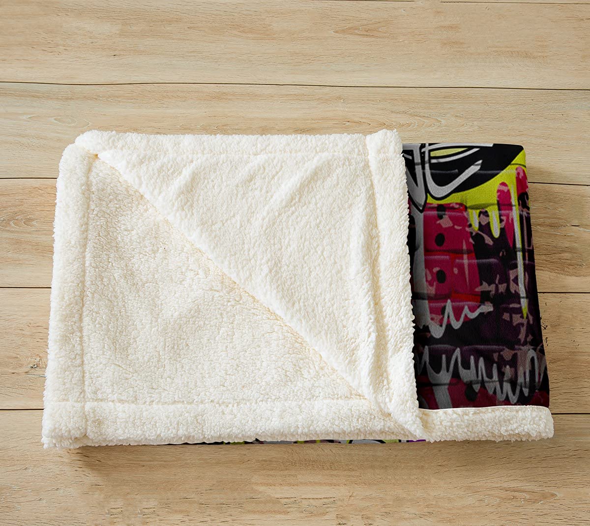 Hip Hop Sherpa Coperta In Pile Con Graffiti Colorati, 150x150 Cm, In Microfibra Di Poliestere Ultra Morbida. Perfetta Per Divano, Letto, Cameretta, Stile Street Art. - 2