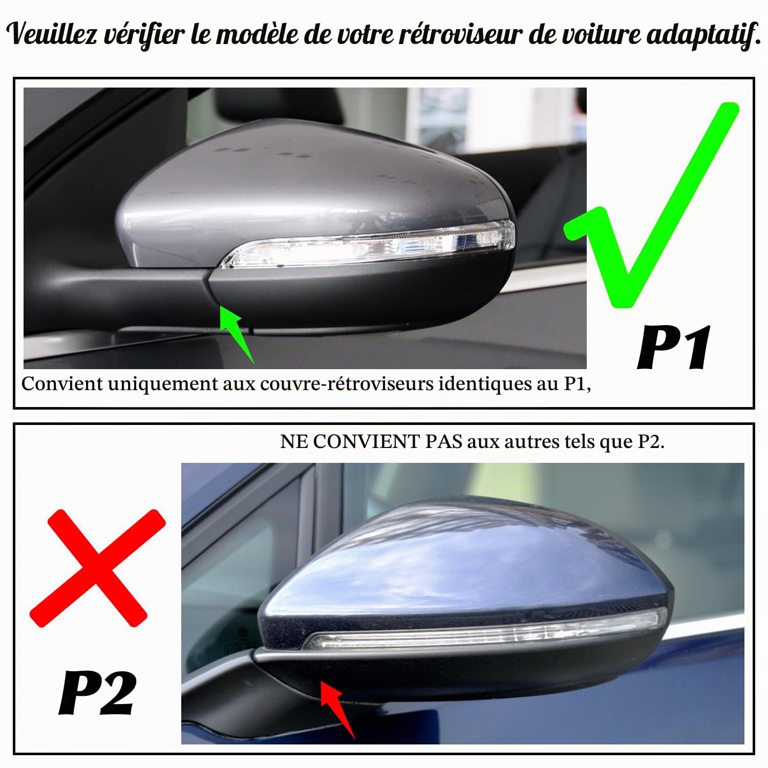 Coques de Rétroviseurs pour Voiture, Porte Latérale Aile Rétroviseur ABS Compatible avec Golf 6 MK6 GTD R Base 2009-2011 GTI R20,5K1 1.2 TSI TDI etc. Noir brillant, 1 Paire