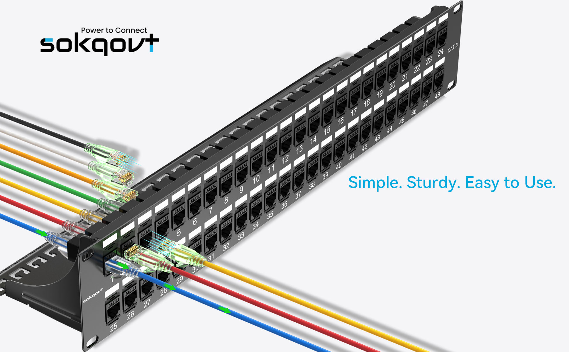 Image of Sokqovt Patch Panel 48 Port Cat6 with Coupler Keystone, Cat6 Network Patch Panel 10G No Punch Down, Time-Saver Ethernet 2U Rj45 Panel with Sturdy Back Bar, 19 Inch Coupler Network Panel