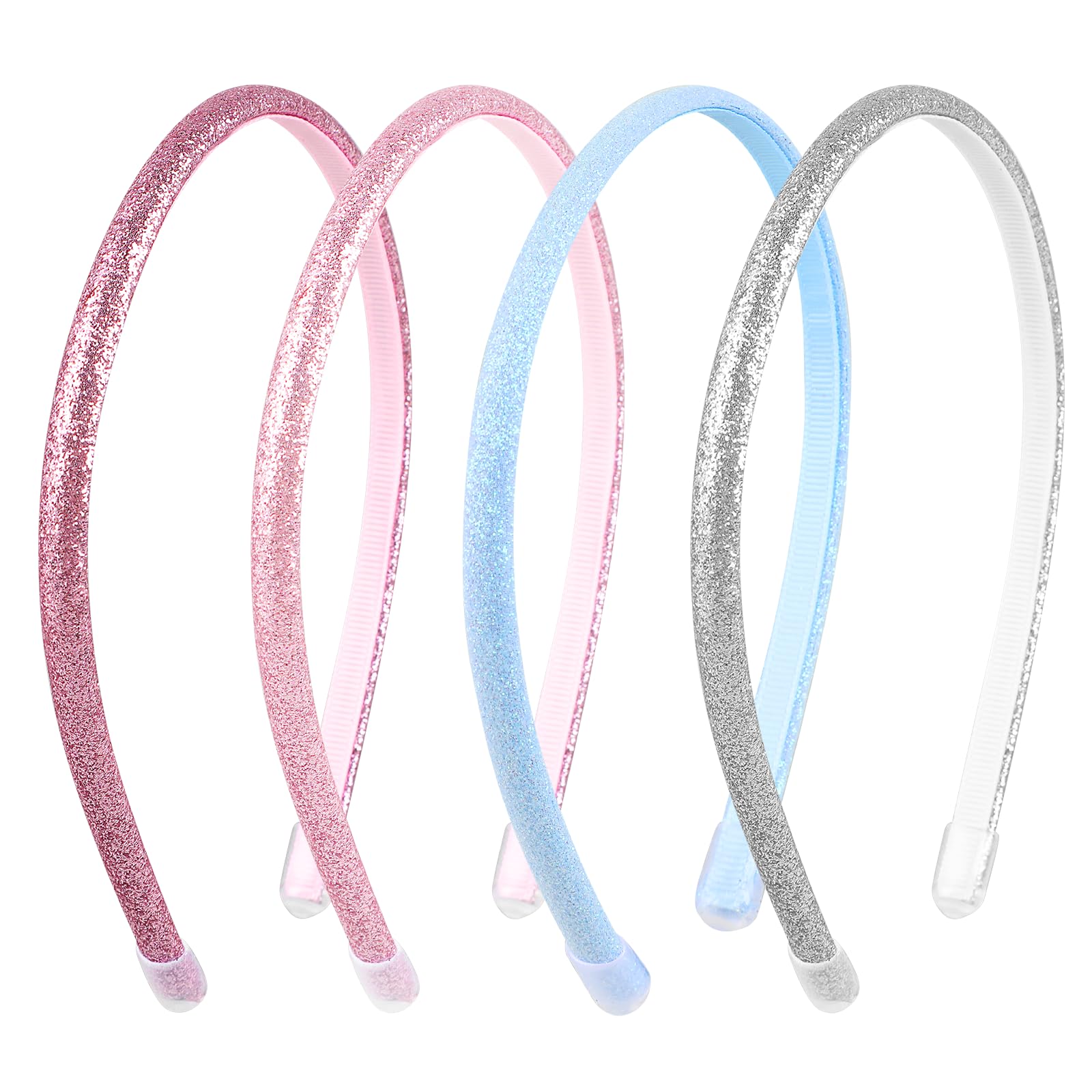 YUXIANLB Thin Glitter Headbands for Girls 4 Pack Non-Slip Sparkle Headbands with Teeth, Toddler Colorful Hair Bands