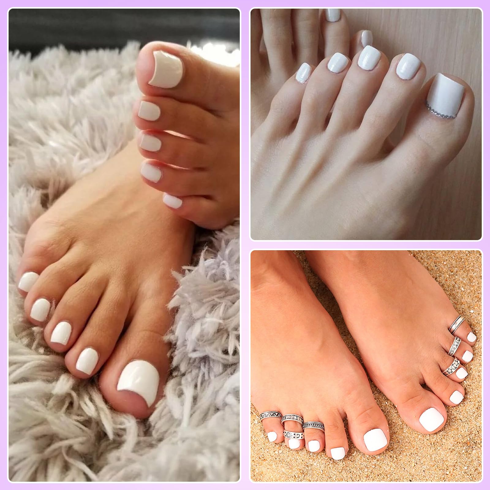 Fałszywe sztuczne paznokcie, krótkie stopy, 120 szt. 12 rozmiarów, kwadratowe, białe, jednokolorowe fałszywe palce palce pełne pokrycie Foot Press on Nails