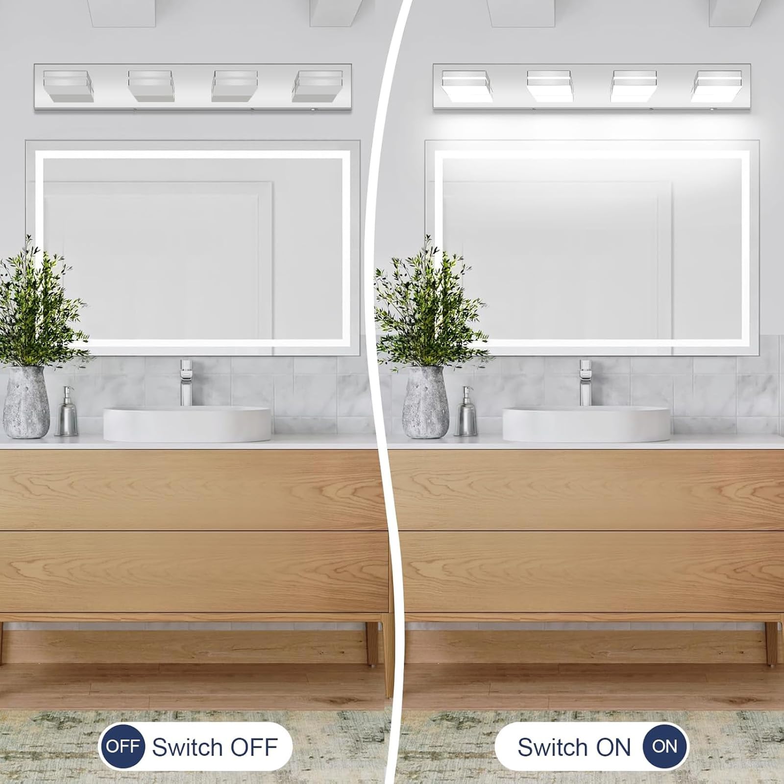 LED Spiegelleuchte Bad Wandleuchten 350° Drehbar Einstellbarer Winkel Wandleuchte Spiegelschrank Wandbeleuchtung für Wohnzimmer Schlafzimmer Schminktisch Badezimmer (Schwarzes Neutrales Licht,3 Köpfe)