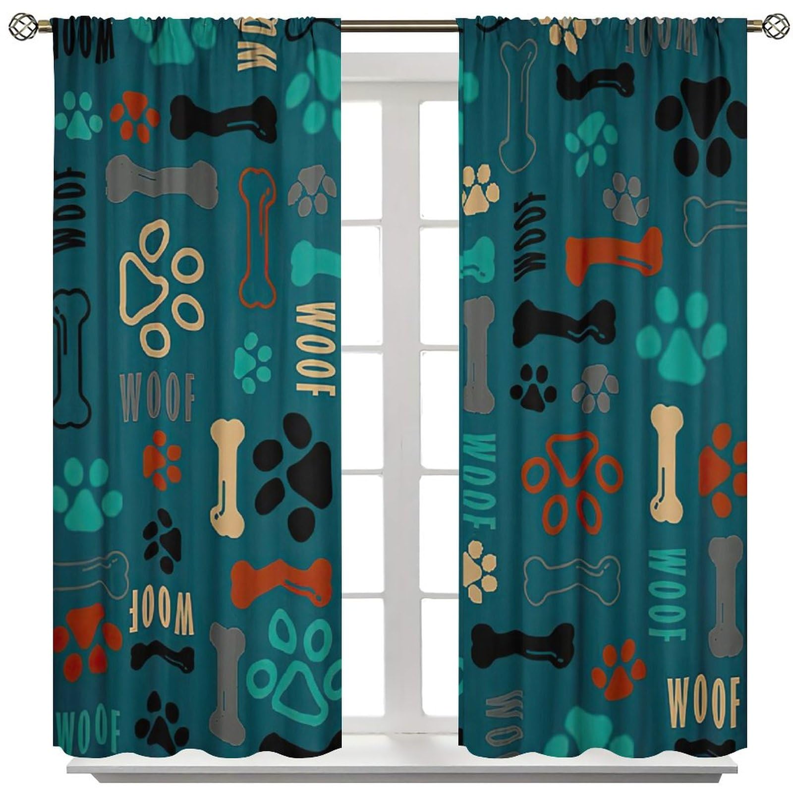 Yearn Jear Dog Paw Print Curtains, Blue Cartoon Dog Paw and Bones Window Treatment Thermal Insulated Curtain for Kids Living Room Bedroom 2 Panels Set, 63x72 inch Blackout