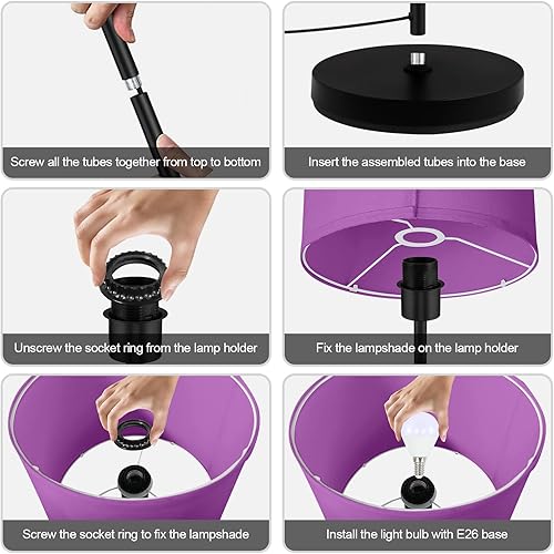 Miniatura 69 de Lámparas de pie doradas para sala de estar, lámpara de pie moderna, pantallas blancas, interruptor de pie, lámparas de poste simple lámpara alta