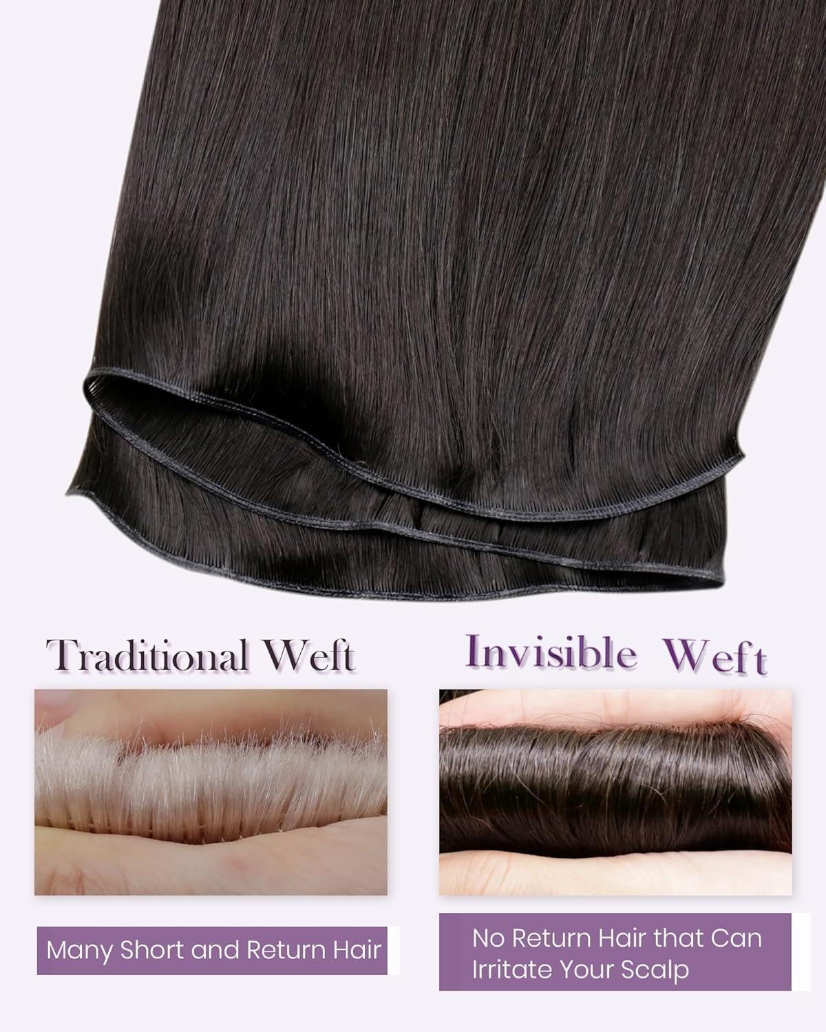 LaaVoo Invisible Weft Hair Extensions Real Human Hair 18 Inch 50g Darkest Brown Sew in Straight Remy Invisible Double Weft Weave Extensions #2 - Image 3