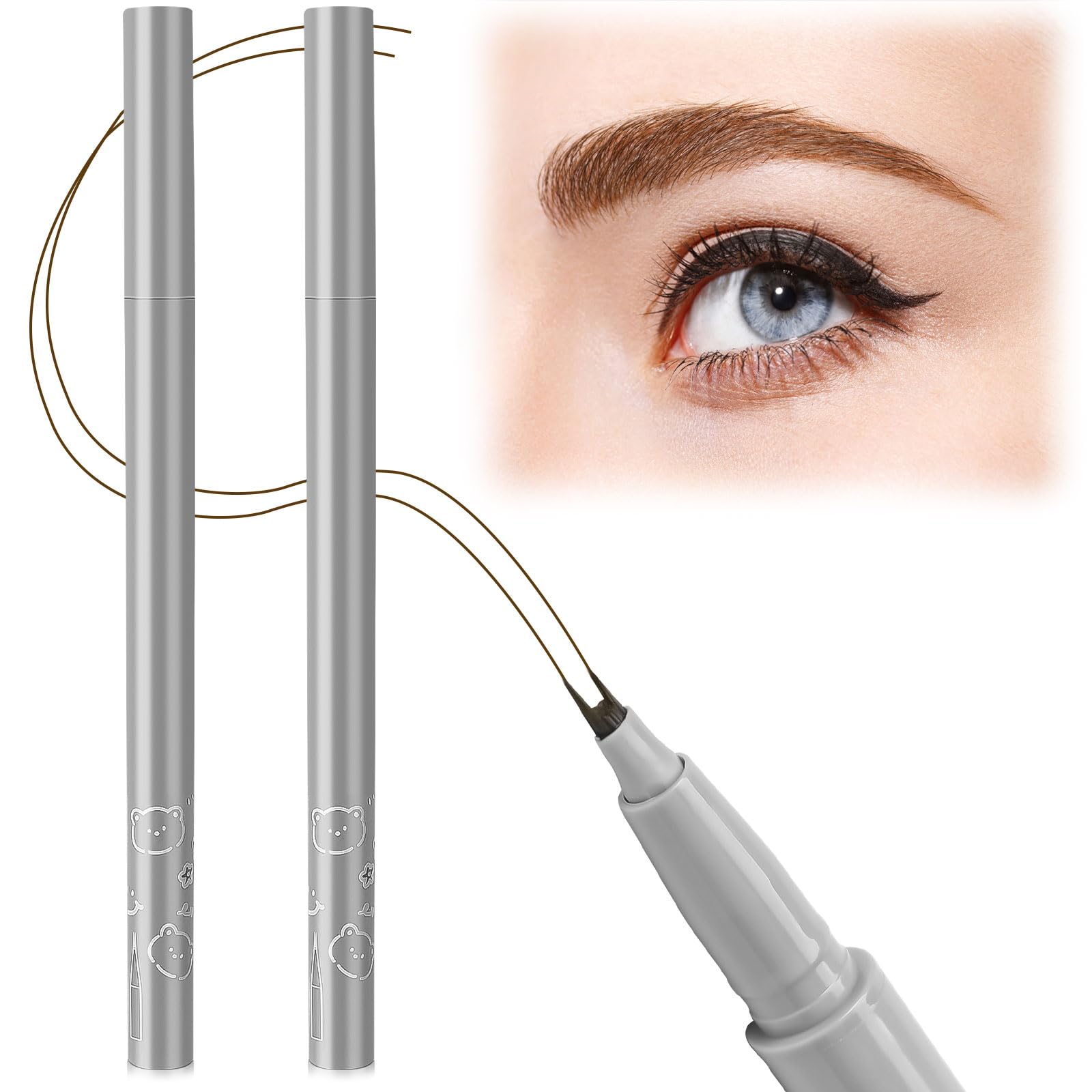 xinrongda 2PCS Double Tip Lower Eyelash Pencil, Waterproof Double-tip Eyelash Pencil, Waterproof Liquid Eyeliner, Super-Stay Liquid Waterline Eye Pencil for Bottom Lashes (Brown)