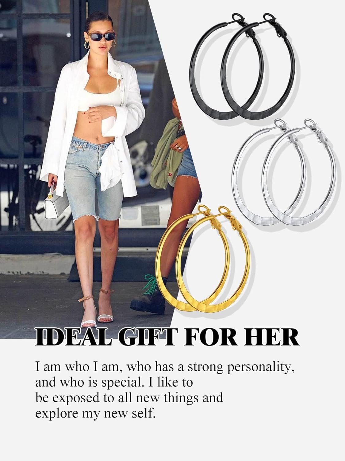 Stainless Steel/18K Gold/Black Plated Hoop Earrings for Women 30/40/60/80mm Hoops Hypoallergenic Fashion Jewelry(Gift Wrapped) - Image 9