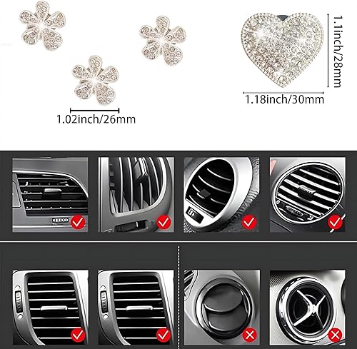 Miniatura 2 de 3 clips de ventilación, clips de ventilación brillantes en forma de corazón, difusor de automóvil, decoración interior de automóvil de diamante,