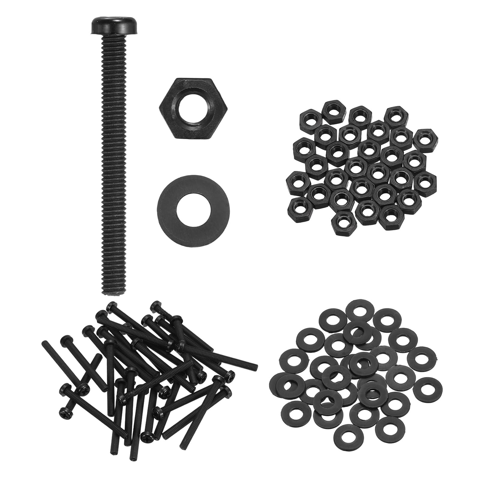 sourcing map 30 Set M4x40mm Nylon PA66 Plastic Cross Round Head Screw Phillips Bolts Hex Nuts Flat Washers Assortment Kit, Metric Full Thread Bolt Fasteners for DIY Machine Assembly, Black — image 1