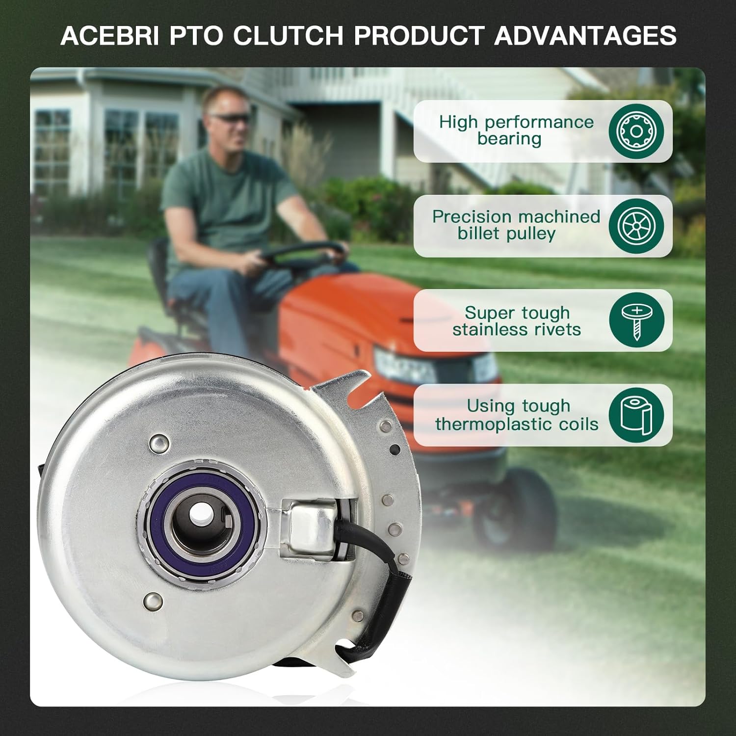 PTO Clutch for Big Dog Hustler: 601311 601311K, for Hustler Super Mini Z 44 52'' zero turn PTO Clutch for Grass-Hopper 388740 220, 223, 225, 226V, 227, 321D, 322D, 325, 1 1/8 Shaft Mower Clutch