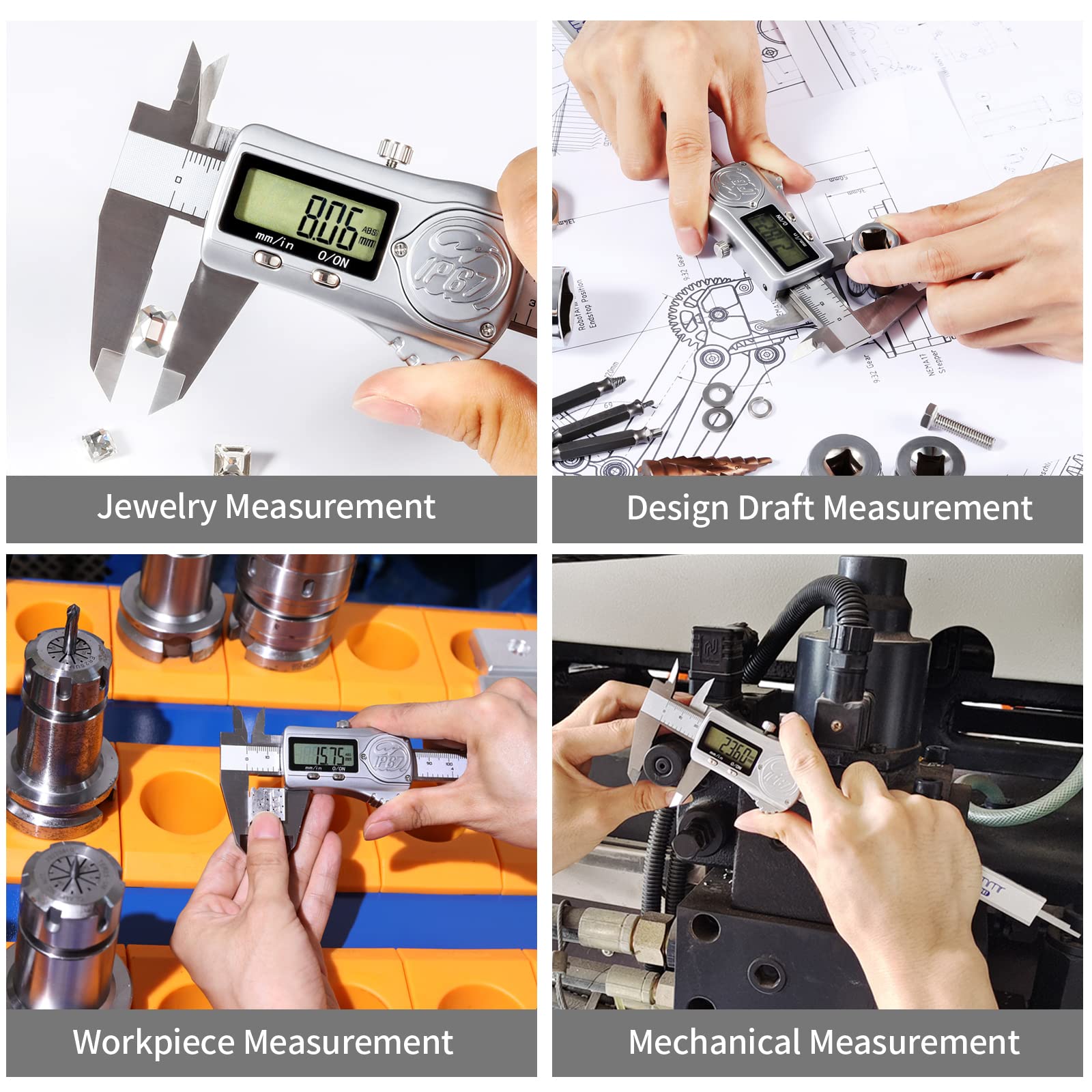 Digitaler Messschieber, wasserdicht, IP67, Edelstahl, absolute Herkunft, 0-6 Zoll/150 mm, großes LCD-Display, extreme Genauigkeit