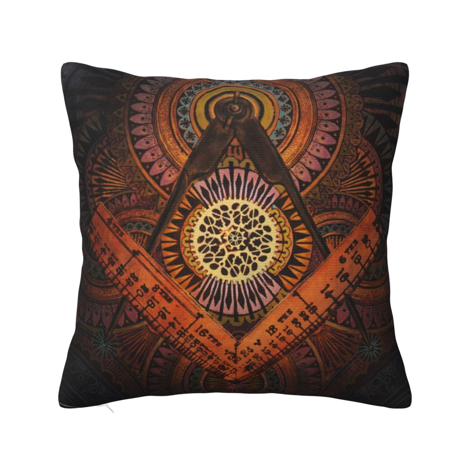 Cushion Cover Vintage Freemasonry Masonic Logo Pillow Cover Durable Pillow Case Print Throw Pillow Case For Mom, Daughter, Coworker, 45X45Cm