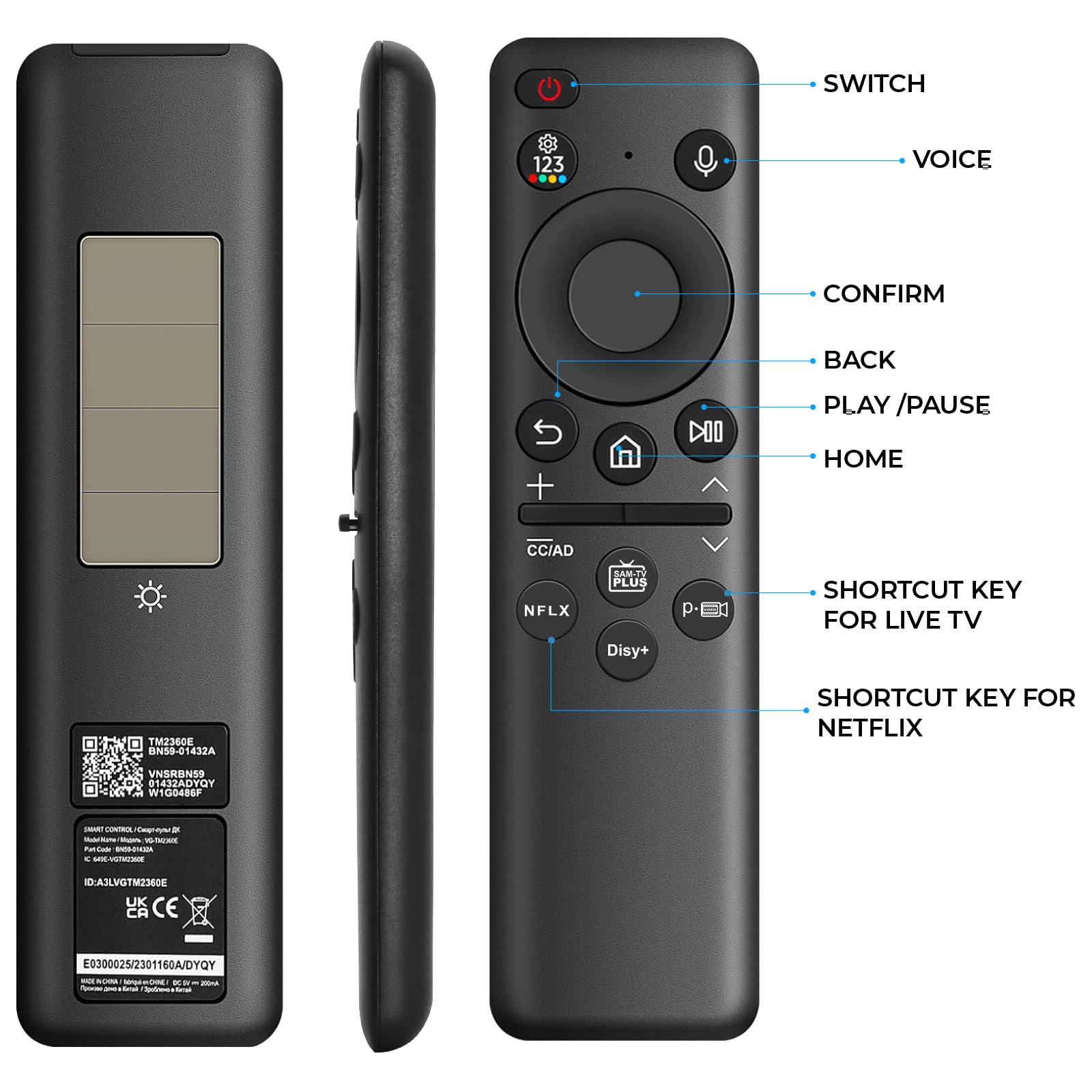 Mando a distancia de repuesto para Samsung, BN59-01432A, mando a distancia por voz para Samsung Smart TV, mando a distancia universal para televisores Sam-sung compatible con Sam-sung 2021-2023 Neo