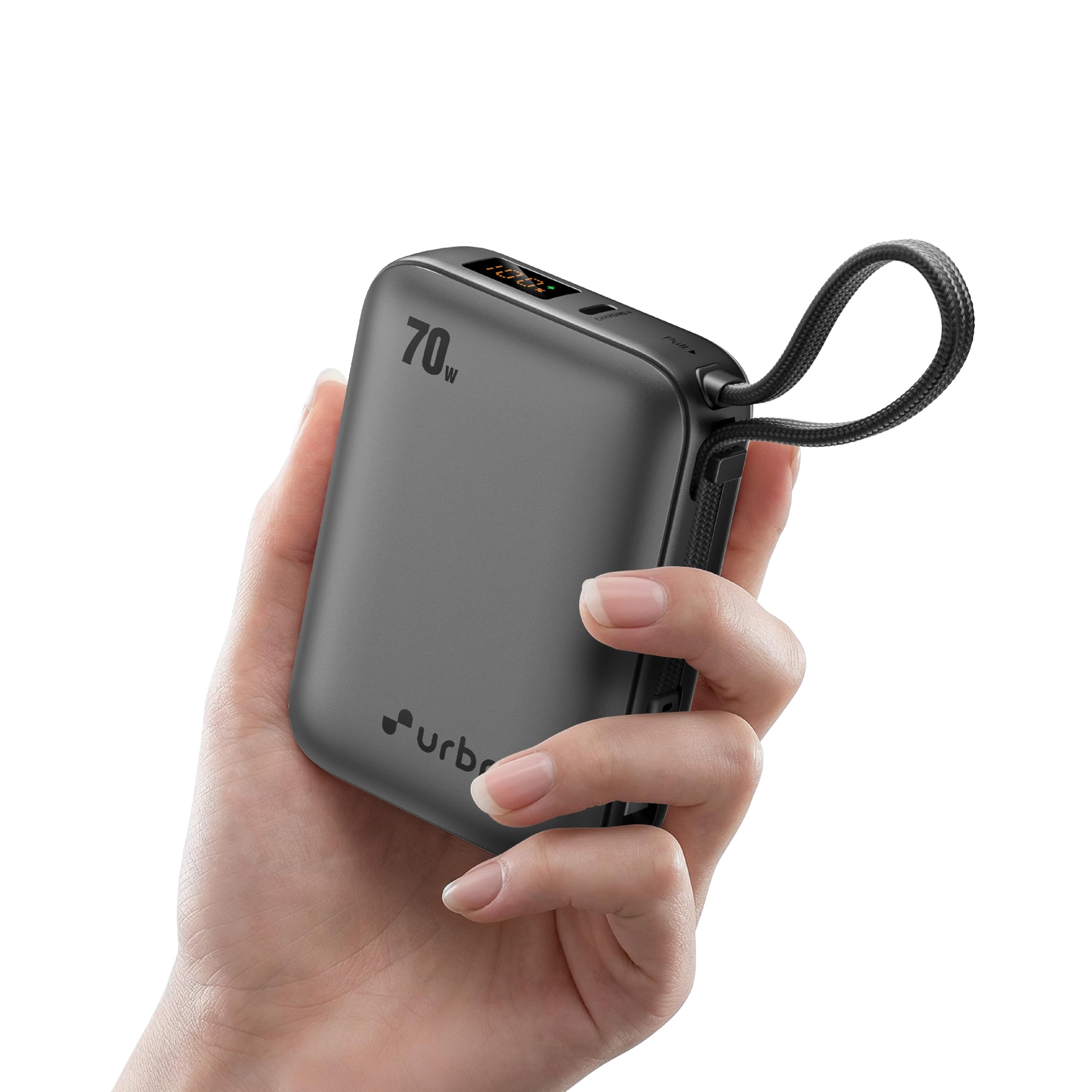 URBN 20000mAh 70W Smallest Rapid Charging Nano Zap Power Bank with Inbuilt USB-C Cable | PD, QC & PPS Compatible | Dual Output Compact Power Bank for Laptop, Smartphone & Tablet