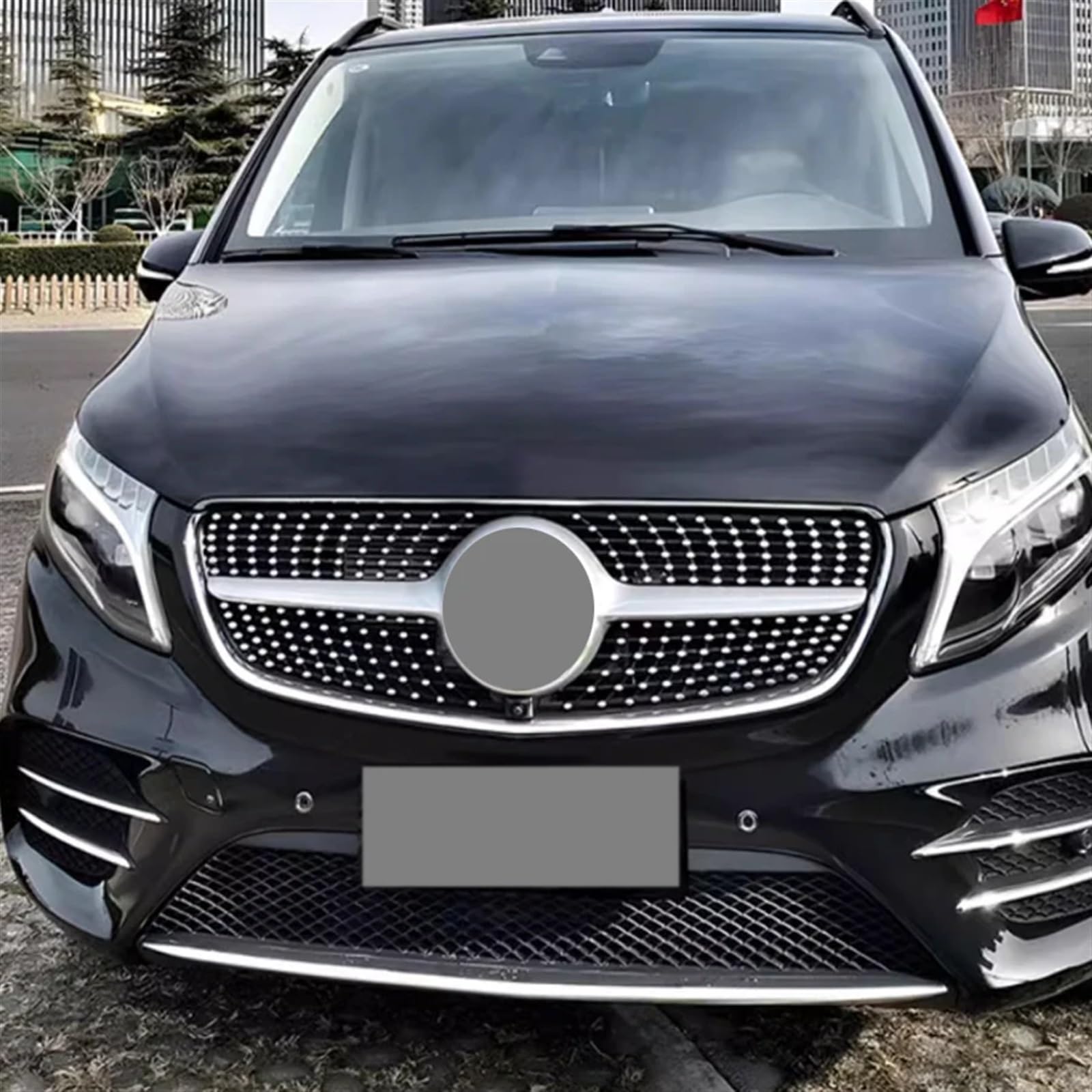 Front Grille Grill Grille Voor Mercedes Voor Benz W247 B-Klasse 2020-2022 B250 Zilver/Zwart Diamant Stijl Auto Bovenste Bumper Hood Mesh Grid Kit Front Nier Grille (Kleur : Zwart