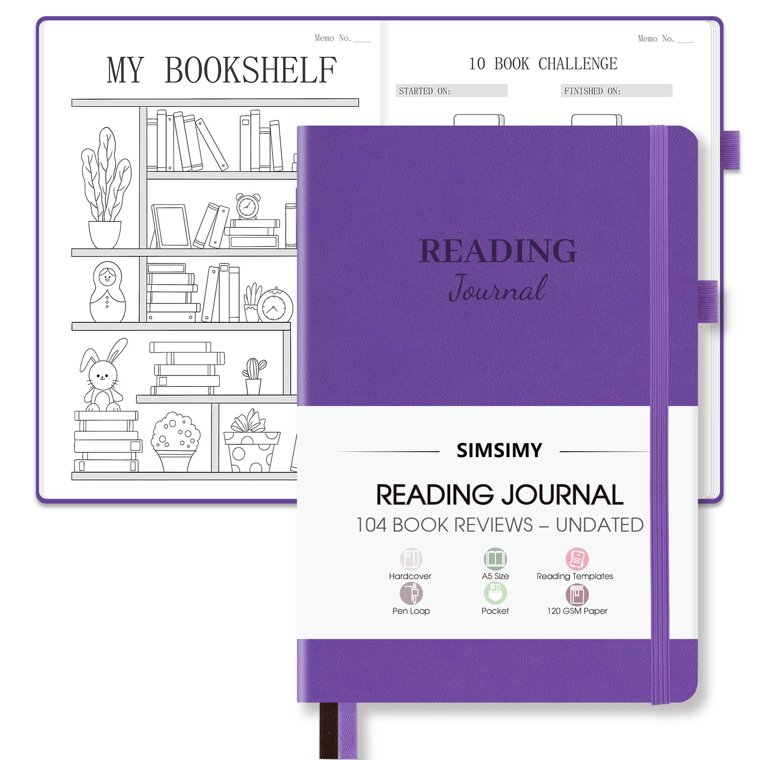 SIMSIMY Reading Journal with 104 Book Reviews, Book Journal for Books Lovers & Readers - Review and Track Your Reading Progress, Reading Log Notebook