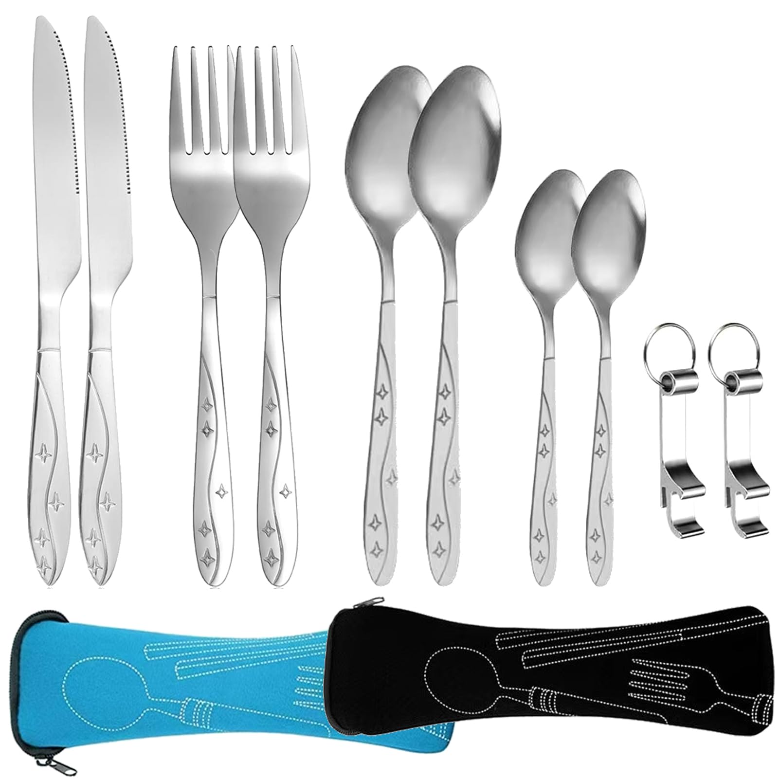Campingbestek Set – 2 Stuks Roestvrij Staal, Met Opbergdoos, Mes/vork/lepel, Lichtgewicht, Ideaal Voor Reizen, Werk En School