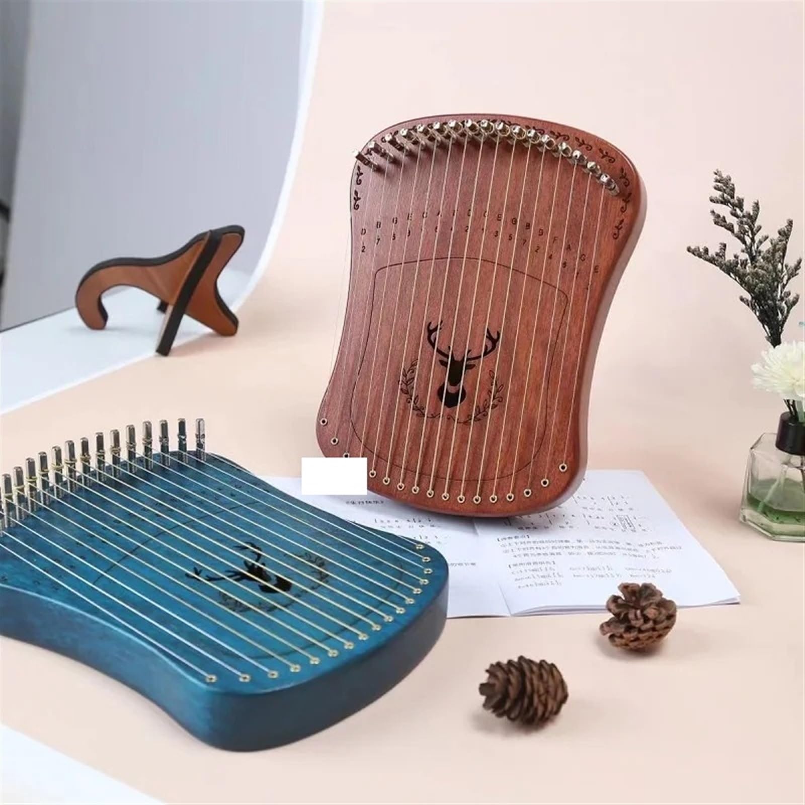 Lyre Harp Professionelle 17-saitige Lyra-Harfe, Mini-Fingerstyle-Harfe, Kalimba-Fingerpiano mit Zubehör, kreative Spieluhr for Anfänger(Brown-Box Type)