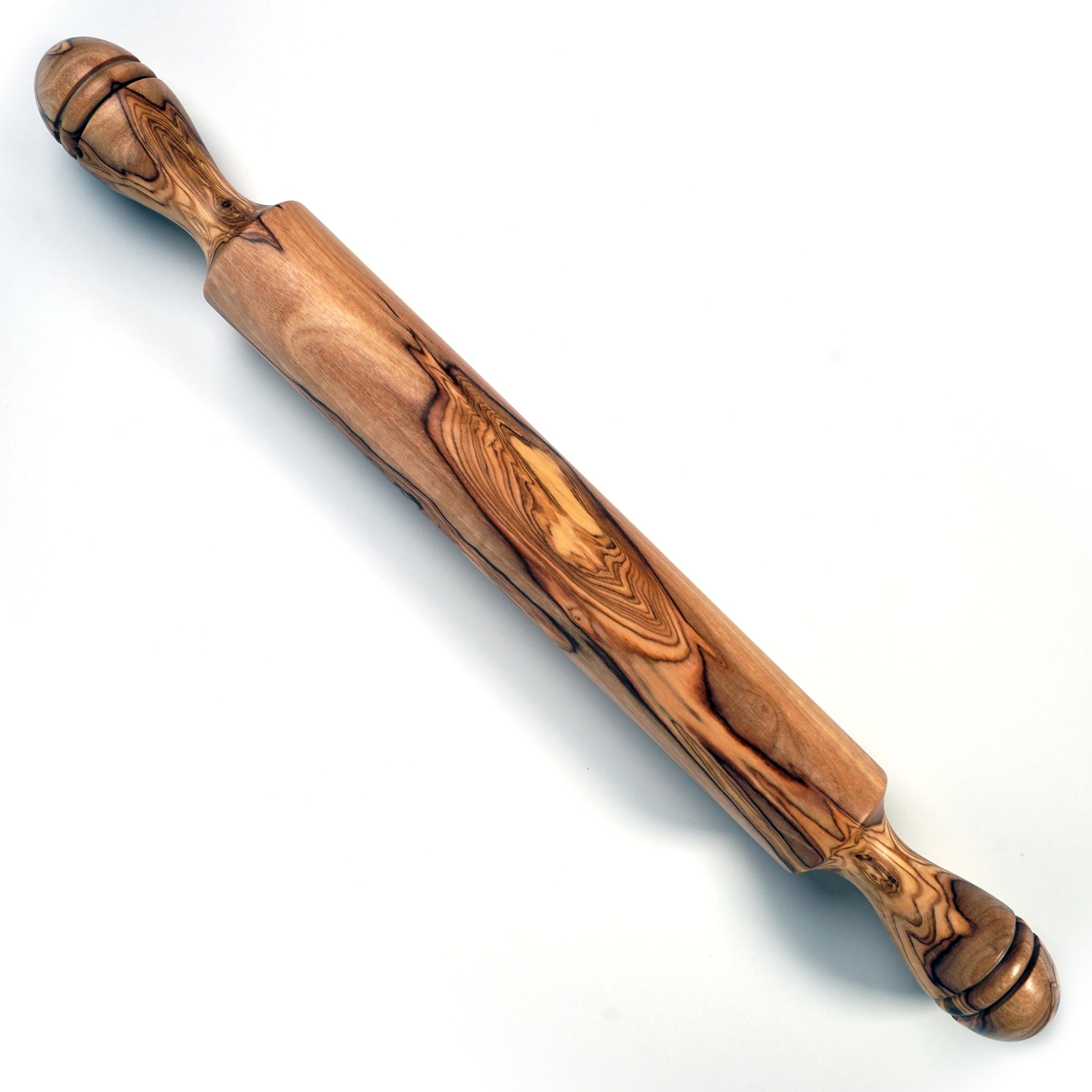 Rouleau à pâtisserie fait main en bois d'olivier 100 % naturel avec poignées, longueur 41 cm Ezo.Home