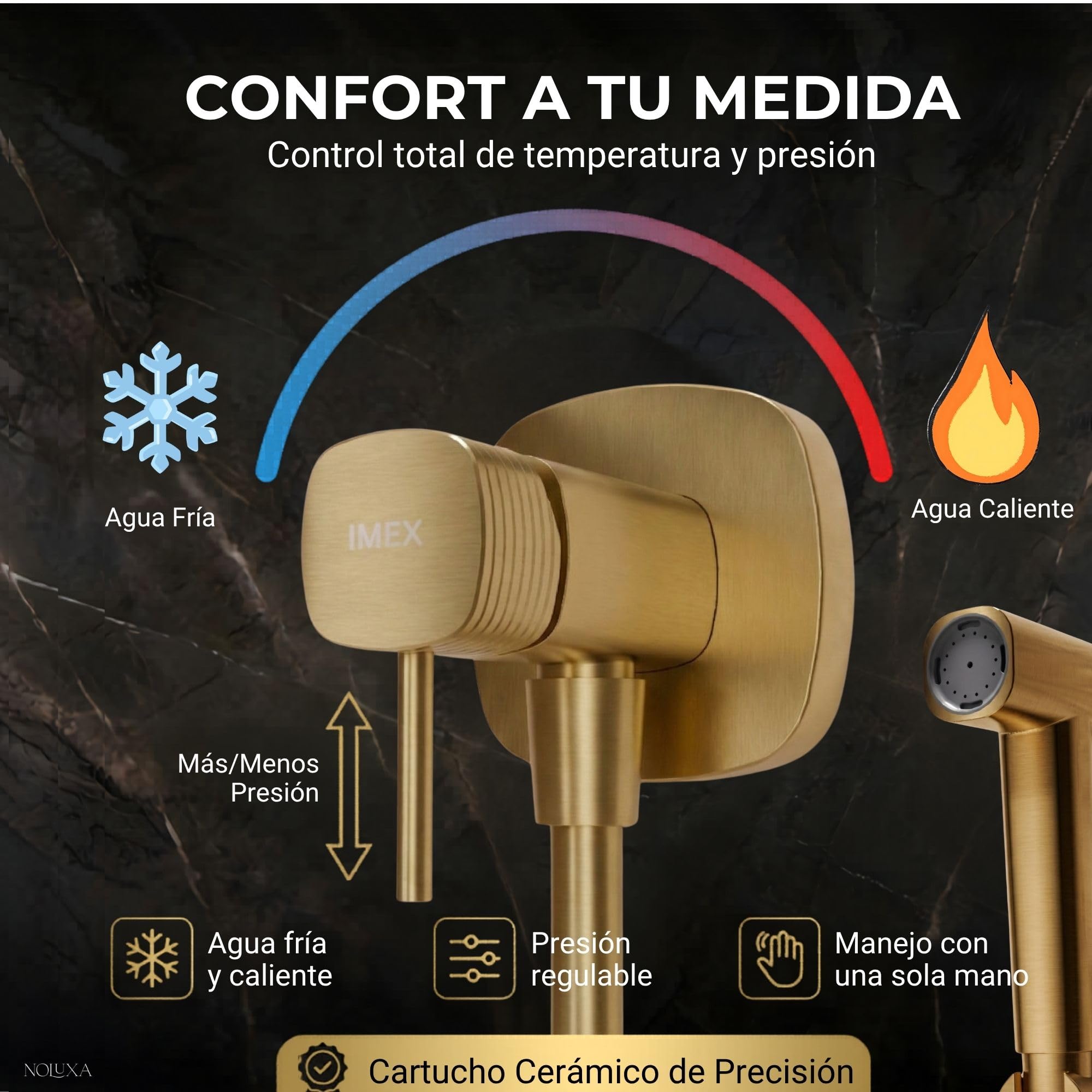 IMEX Bidet prysznic z ciepłą i zimną wodą w kolorze złotym. Bidet do zabudowy kran do toalety ze szczotkowanego złota, higieniczna pojedyncza rączka do toalety, zamiennik kranu bidetowego, seria