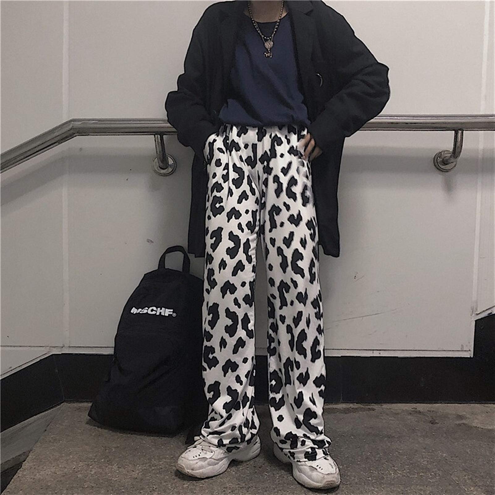 Amazon.co.jp: 牛プリントパンツ女性牛プリントワイドレッグパンツ