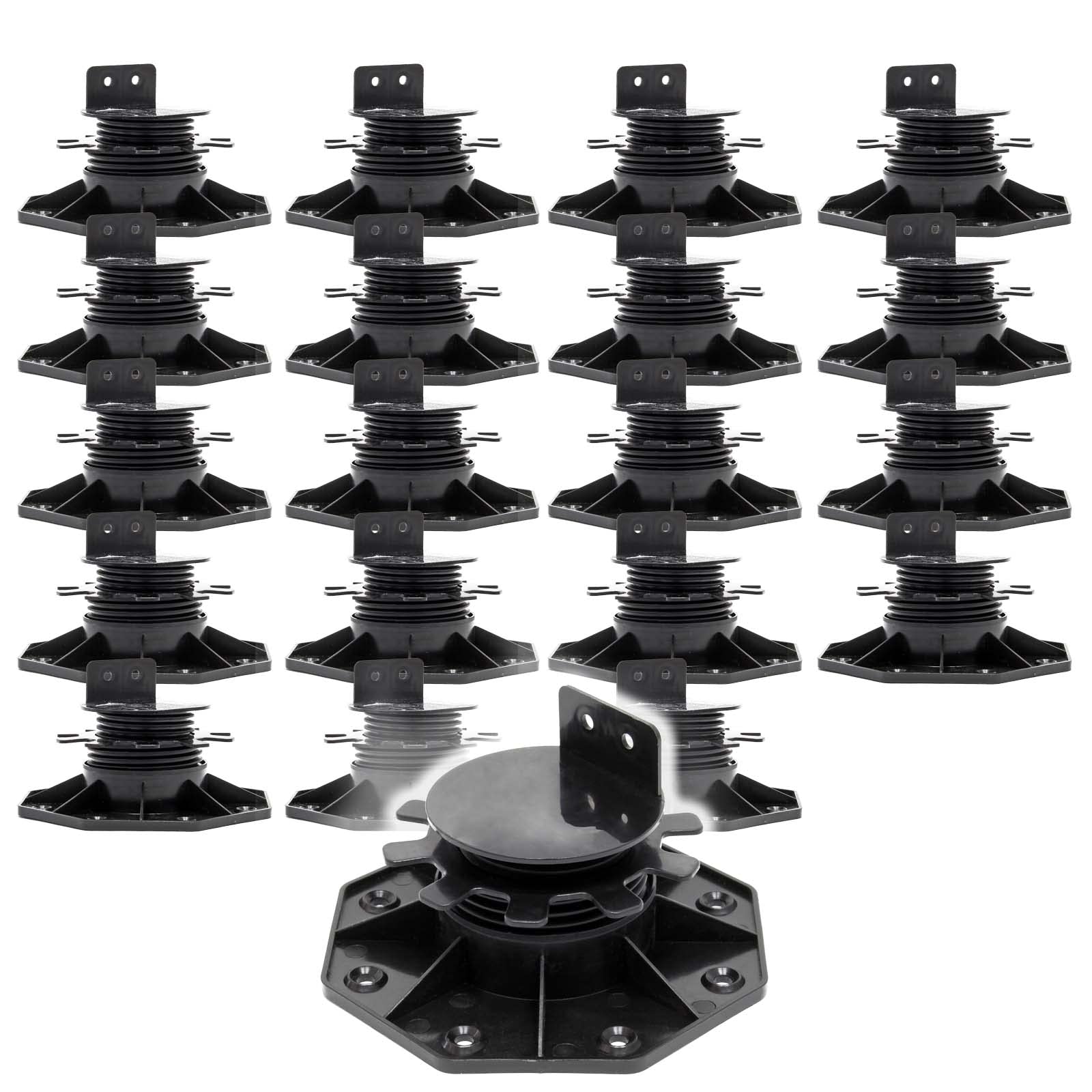 XPOtool Lot de 20x Plots de terrasse – Charge 2700 kg – Hauteur réglable 33-64 mm – en PP – Pieds de support pour Lames Dalles Lambourdes