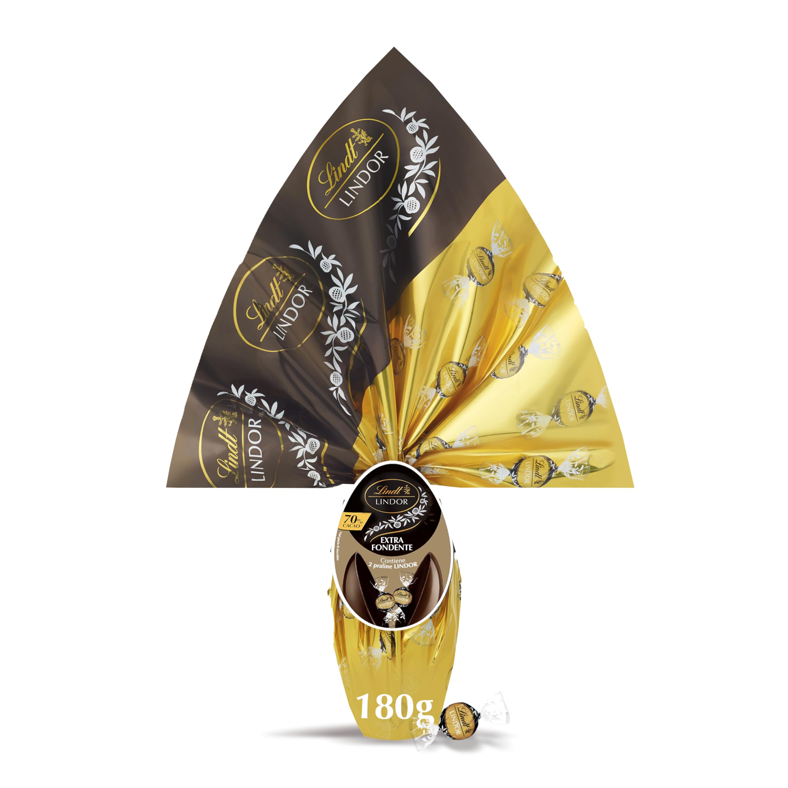 Lindt LINDOR Uovo di Pasqua 2026 Cioccolato Fondente 70% Cacao, con sorpresa Cioccolatini LINDOR Fondenti 70%, Idea Regalo Pasqua, Formato 180g