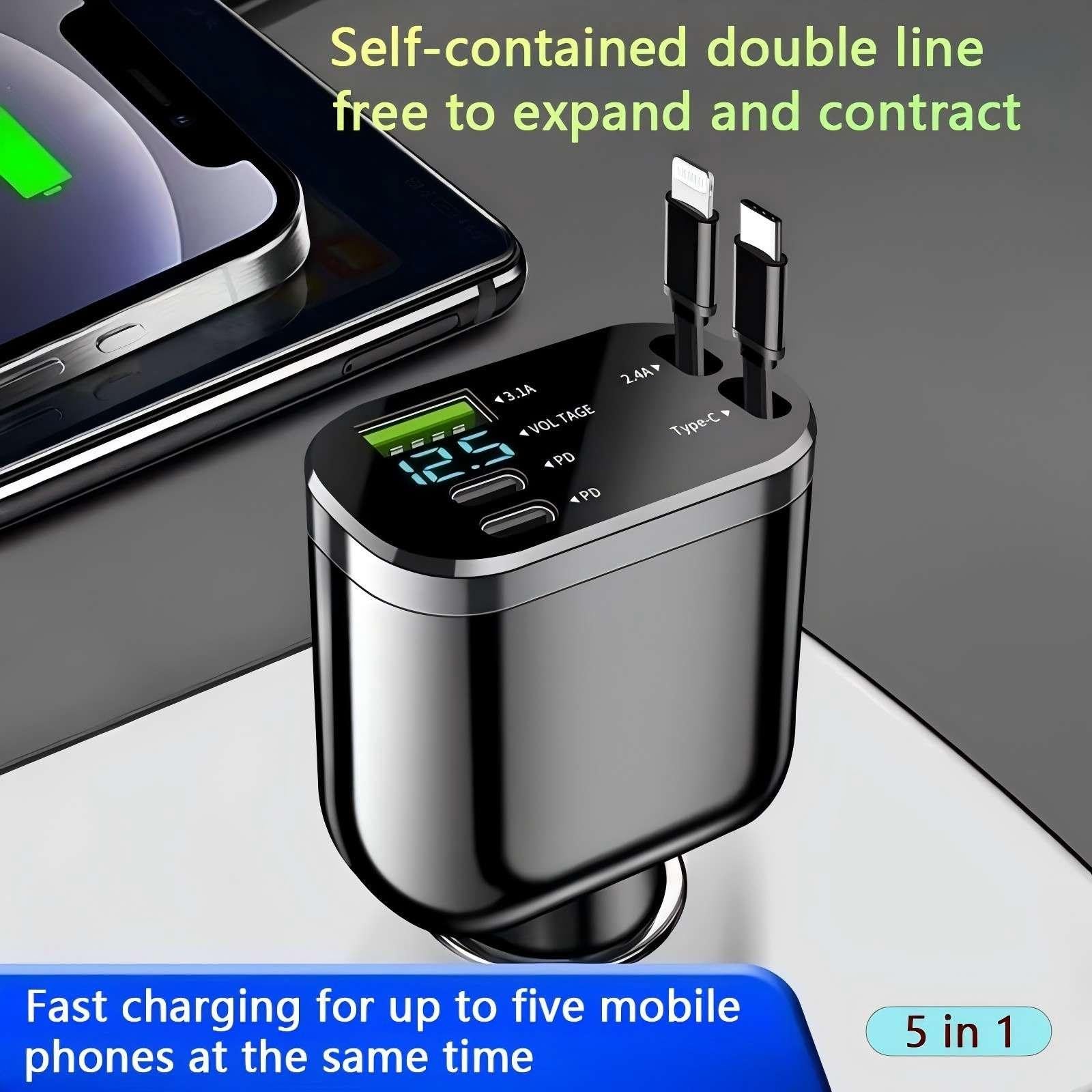 SNZ Caricatore Auto USB C 60W Retrattile, PD 3.0 Accessori Auto Interno, Adattatore accendisigari usb per auto,Gadget macchina fit iPhone 16 15 14 13 Pro Max Plus iPad Galaxy S25 S24 S23 Ultra