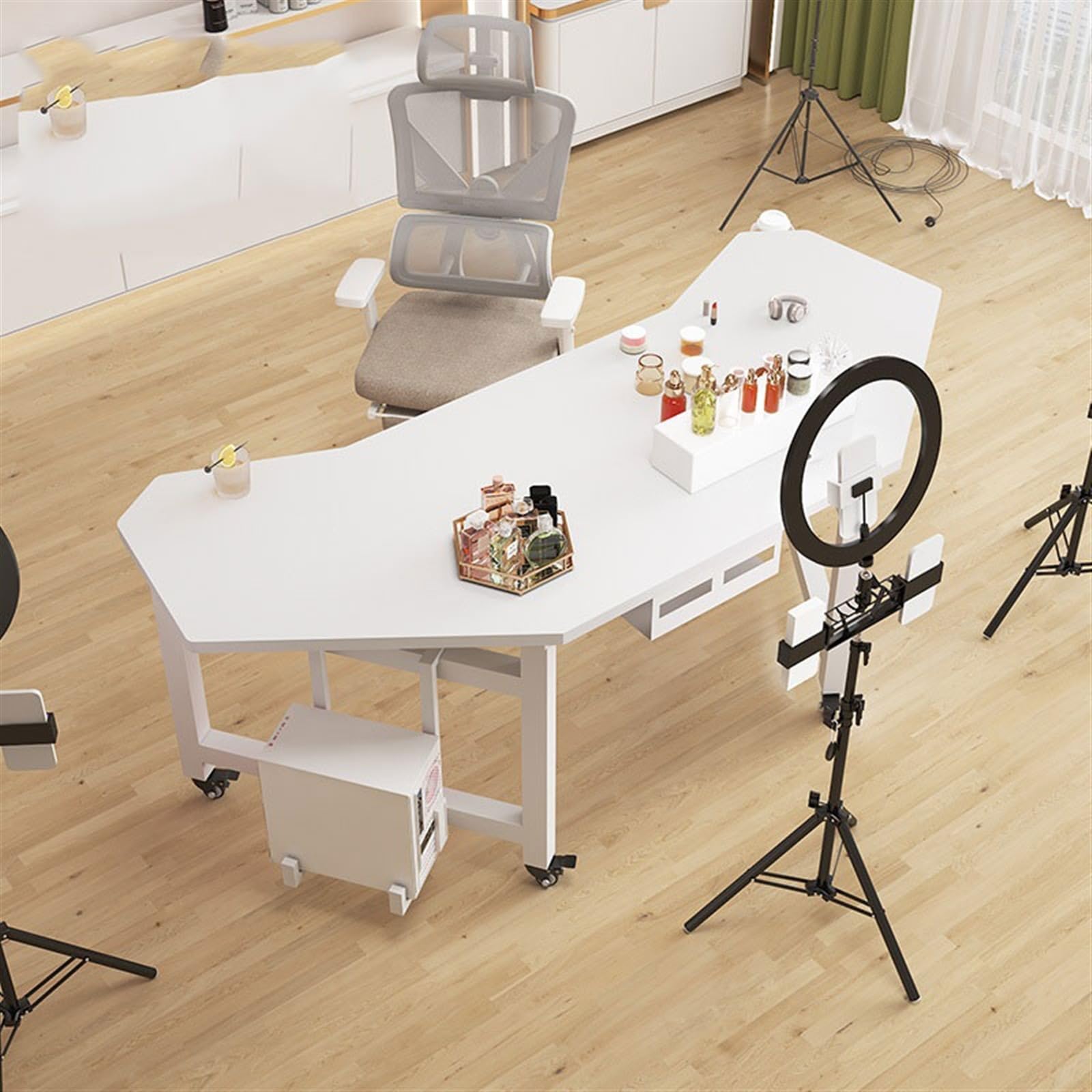 Einfach Mobiler Live-Tisch Anker mit Sonderangebot mit Ware Desktop-PC-Tisch Gaming-Tisch Licht Luxus-Display-Tisch Werkbank Schreiben(Weiß,140x76x74cm)