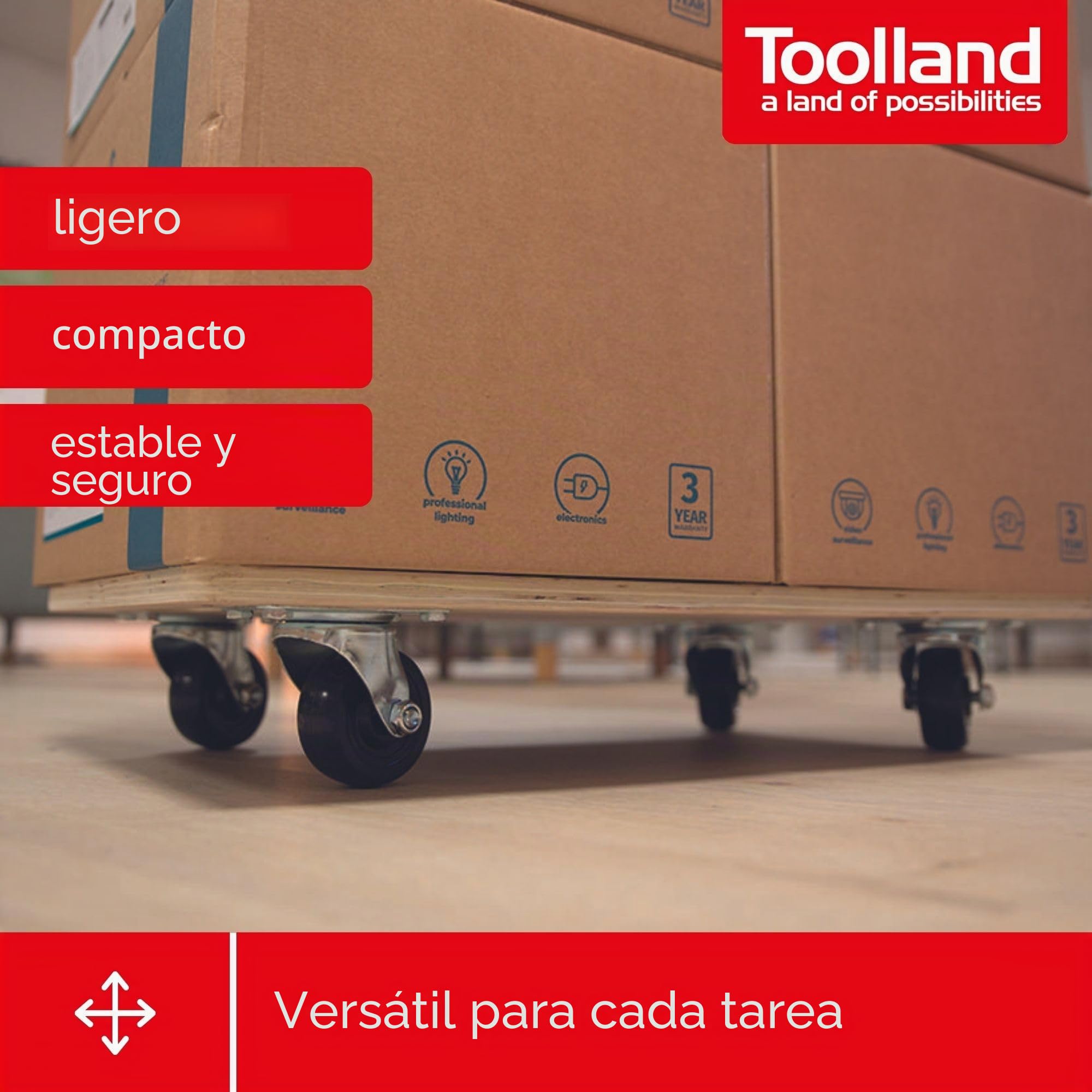 Toolland Plataforma con Ruedas para Muebles, Ayuda de Transporte 400 kg, Base de contrachapado 65 x 40 cm, Revestimiento Antideslizante, asa y 4 Ruedas giratorias de Goma, mudanzas