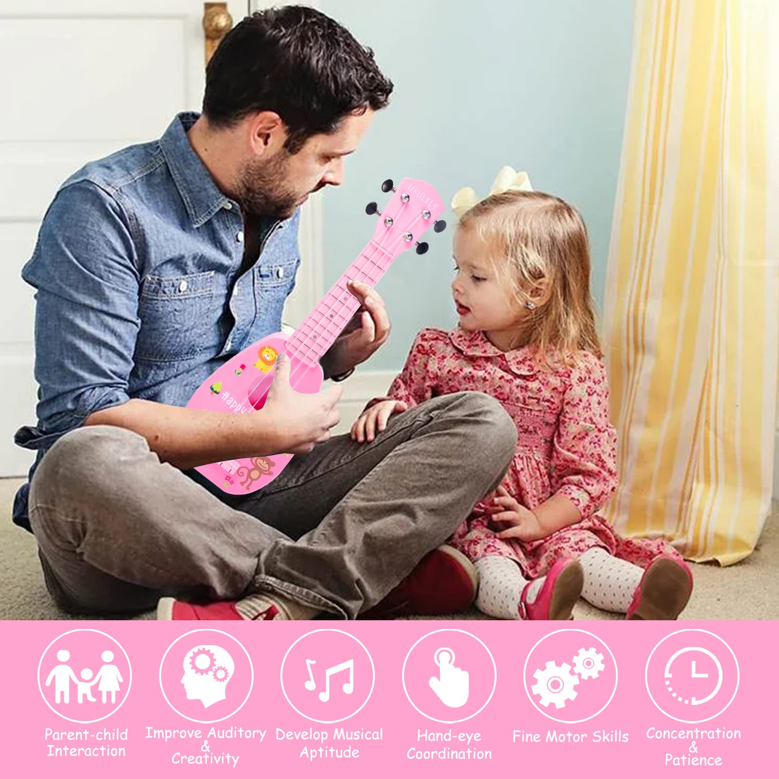 Ukulélé Jouet Pour Enfants - Mini Instrument D'apprentissage - 25.2 Cm, ABS - Version Graffiti/dessin Animé - 2