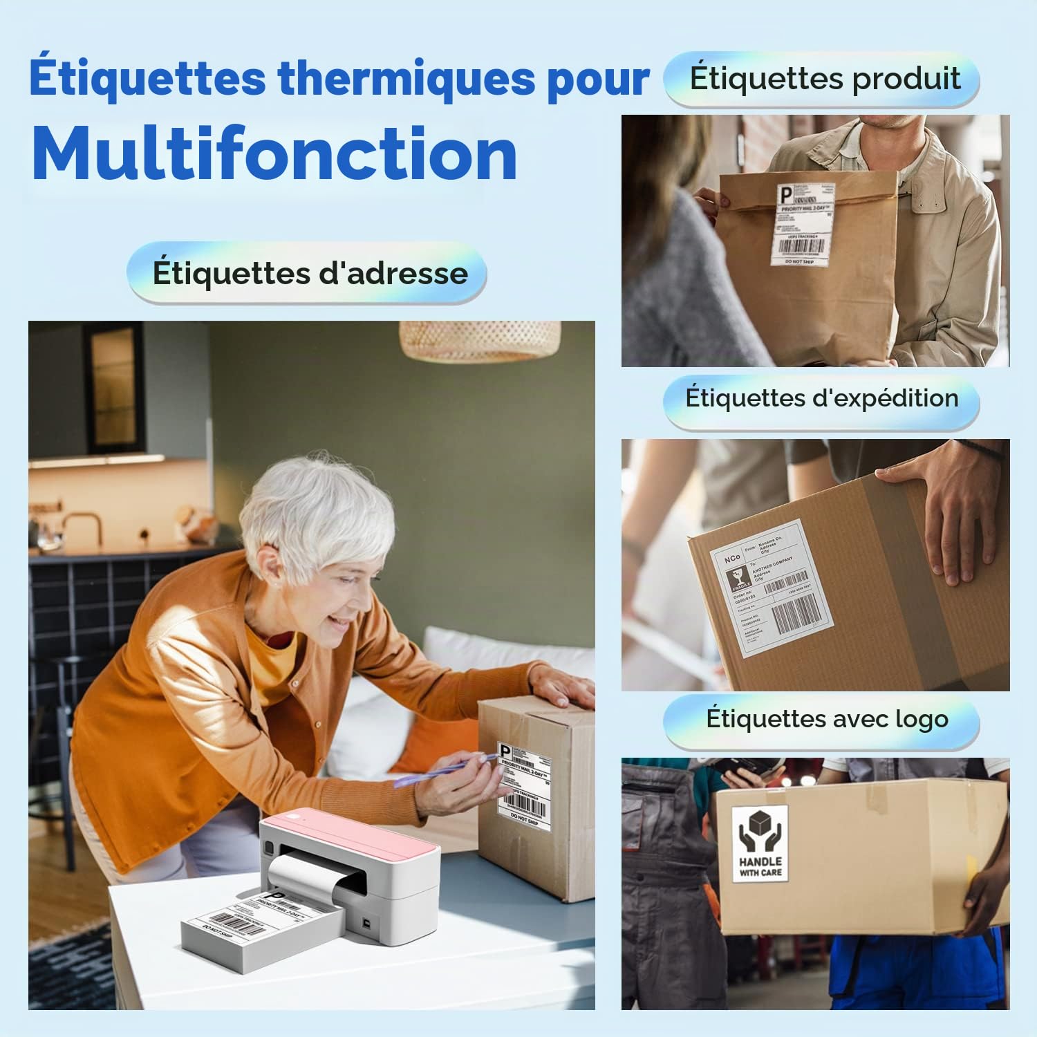 Phomemo 344 WiFi Etikettendrucker DHL Versandetiketten Drucker & 500er 4×6 DHL Etiketten Thermodirekt-Versandetikette, WLAN Desktop Label drucker für Barcode, Thermal Label Printer 4x6 Kompatibel mit