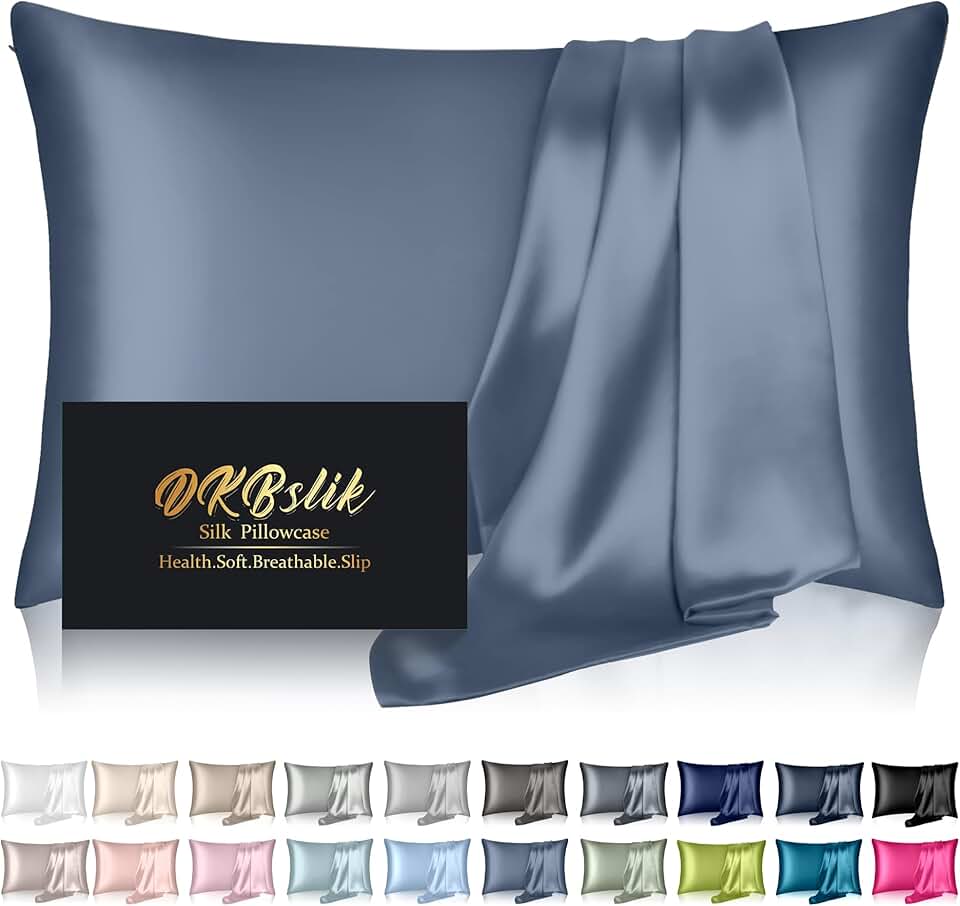 Silk Pillowcase for Hair and Skin, Mulberry Silk Pillow Cases Standard Size, Anti Acne Cooling Sleep Both Sides Natural Silk Satin
