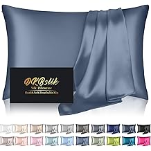 Silk Pillowcase for Hair and Skin, Mulberry Silk Pillow Cases Standard Size, Anti Acne Cooling Sleep Both Sides Natural Silk Satin Pillow Covers with Hidden Zipper, Gifts for Women Men, Ash Blue