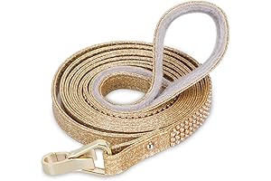 PetsHome Bling Rhinestones Gold Dog Leash