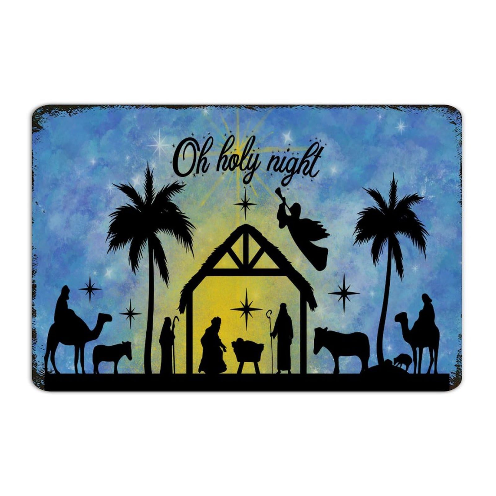 Autravelco Style Merry Christmas Oh Holy Night 8X12 Inch Metal Signs Outdoor Country Backyard Coffee Bar Terrace Man Cave Decor Tin Signs Christian Catholic Religious Garage Signs For Porch
